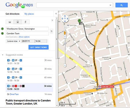 Public Transport Directions on Google Maps (London only)