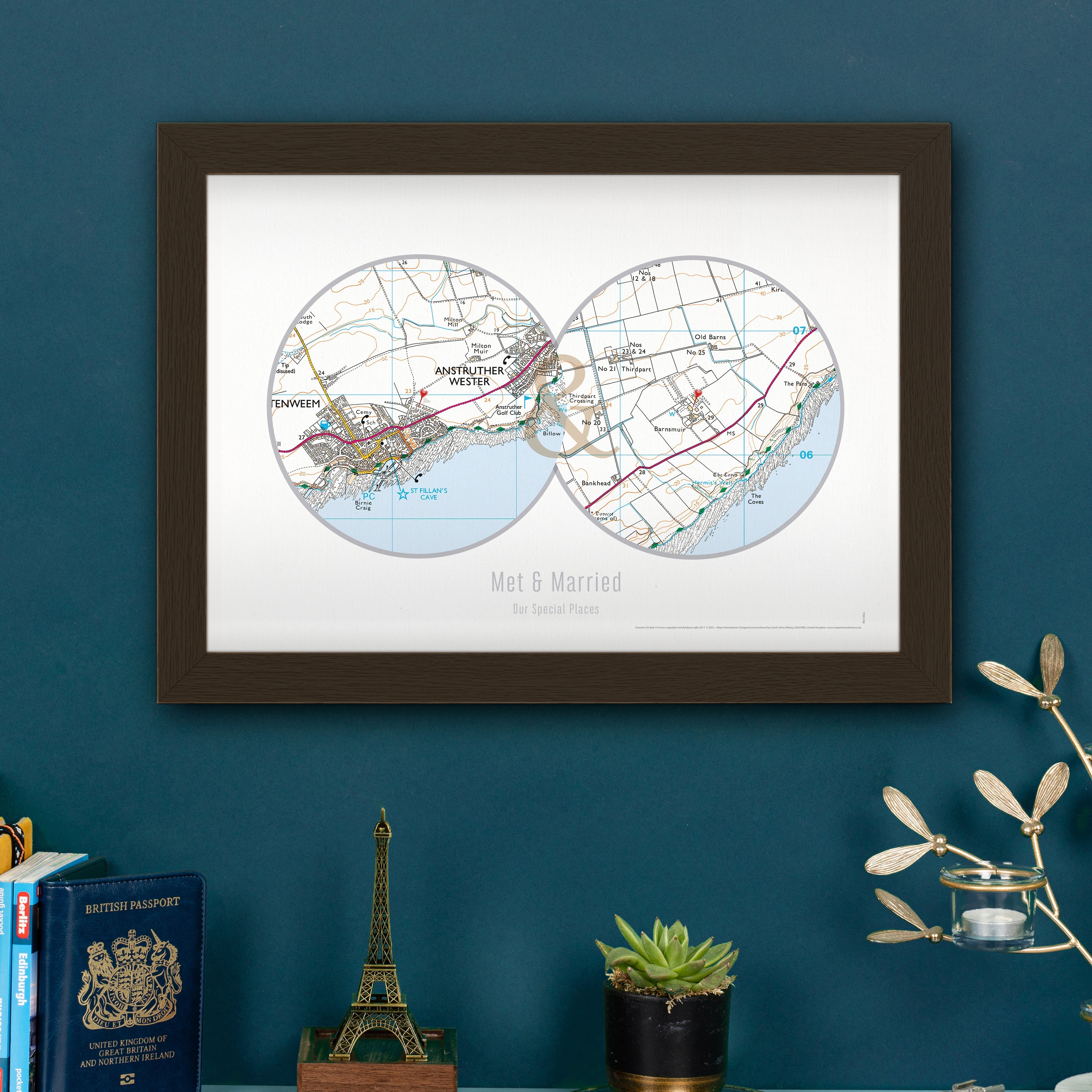 PS01804_3_WDBLA - Personalised Postcodes Two Circle Locations Map Print