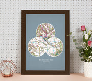 PS01803_3_WDBLA - Personalised Postcodes Three Circle Locations Map Print