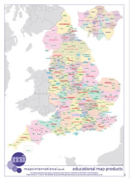 England map with country/ county/ district/ unitary boundaries and names.