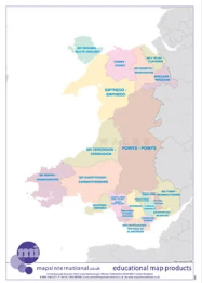 Wales map with country/ county/ district/ unitary boundaries and names.