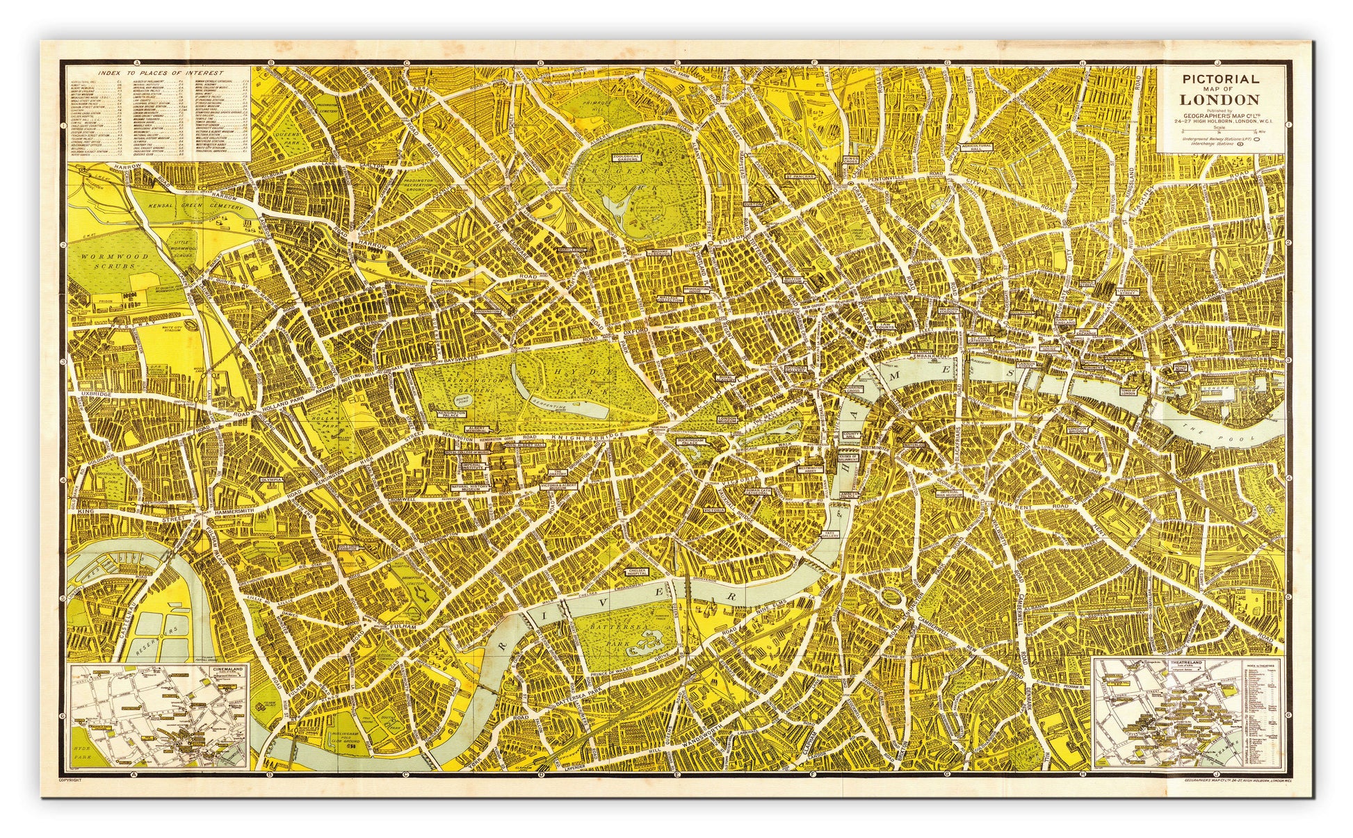 AZ01403_H_CANVA - A-Z Pictorial Canvas Map Central London 1938