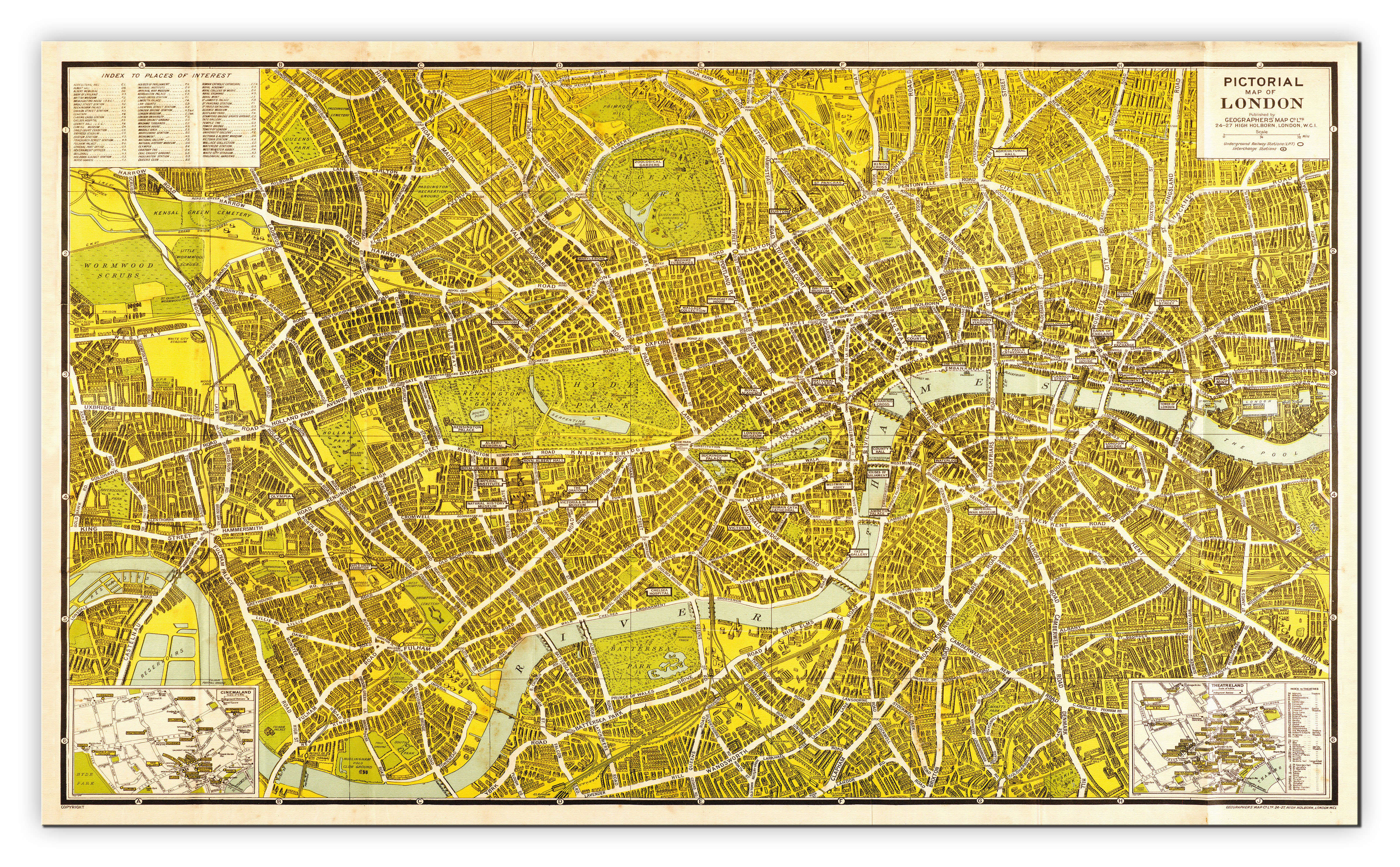 AZ01403_H_CANVA - A-Z Pictorial Canvas Map Central London 1938