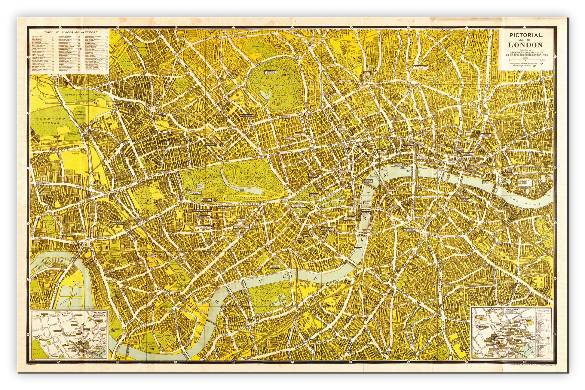 AZ01403_M_CANVA - A-Z Pictorial Canvas Map Central London 1938