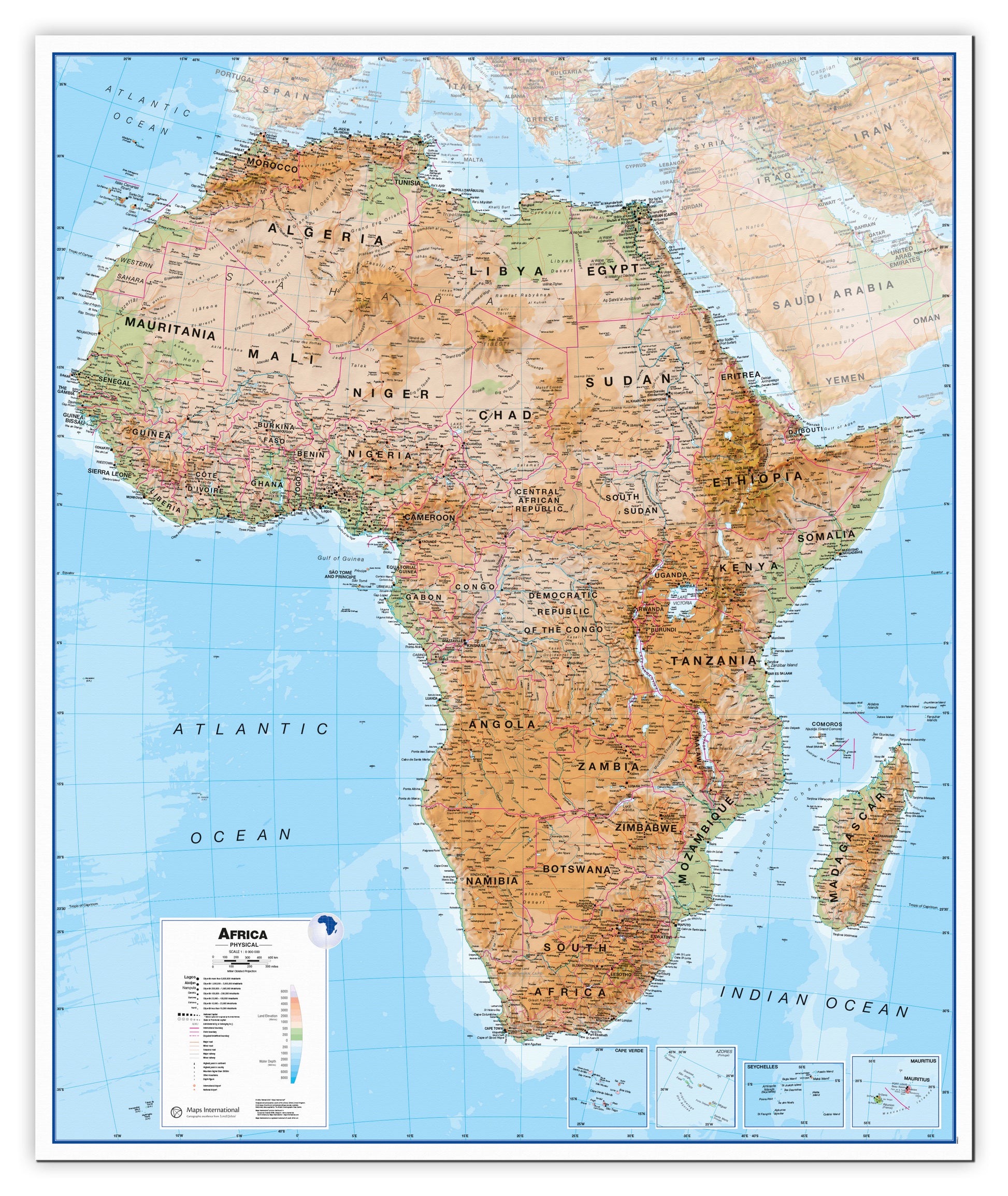 Africa Wall Map Physical Canvas Canva