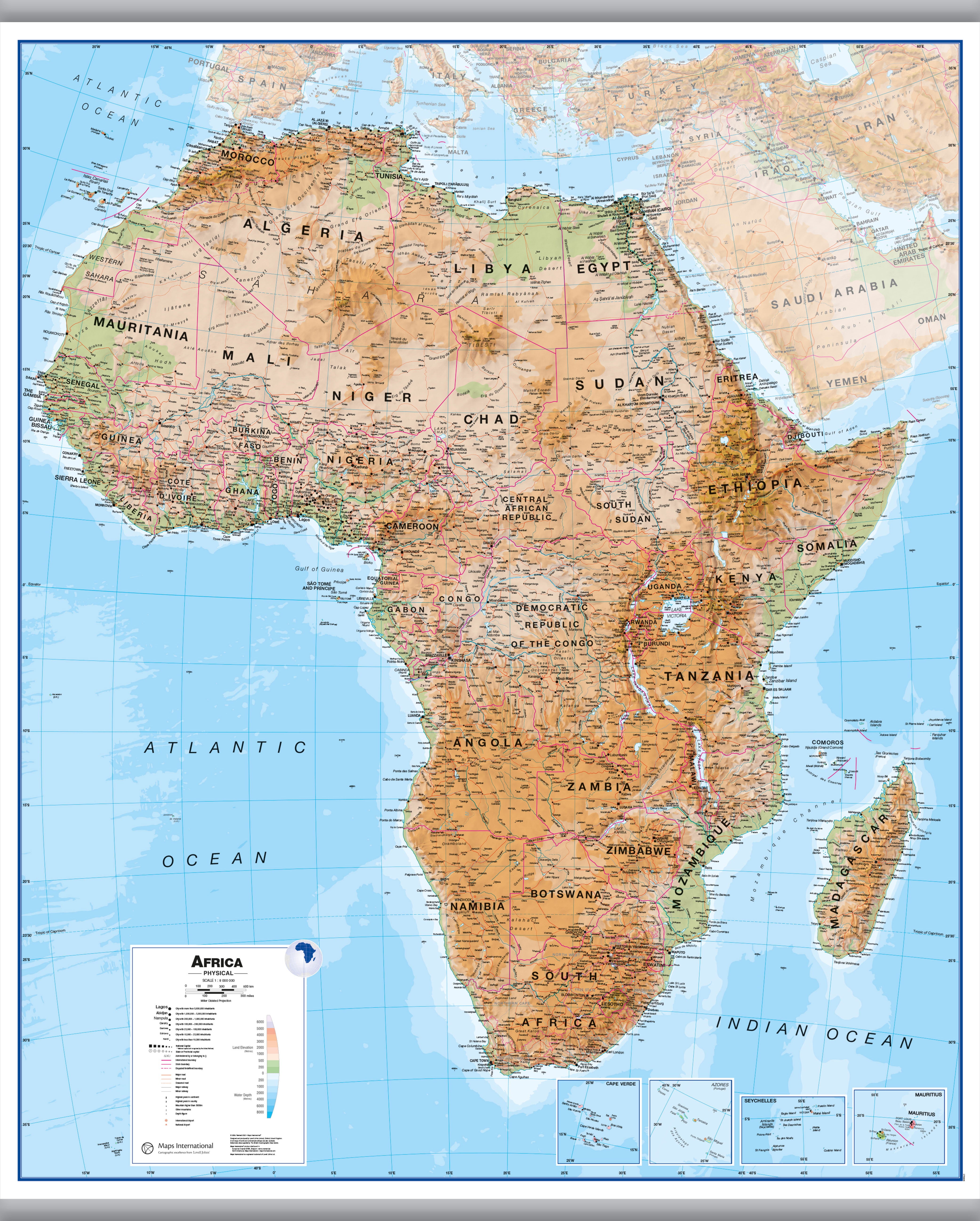 Africa Wall Map Physical Hanging Bars Hangb 1