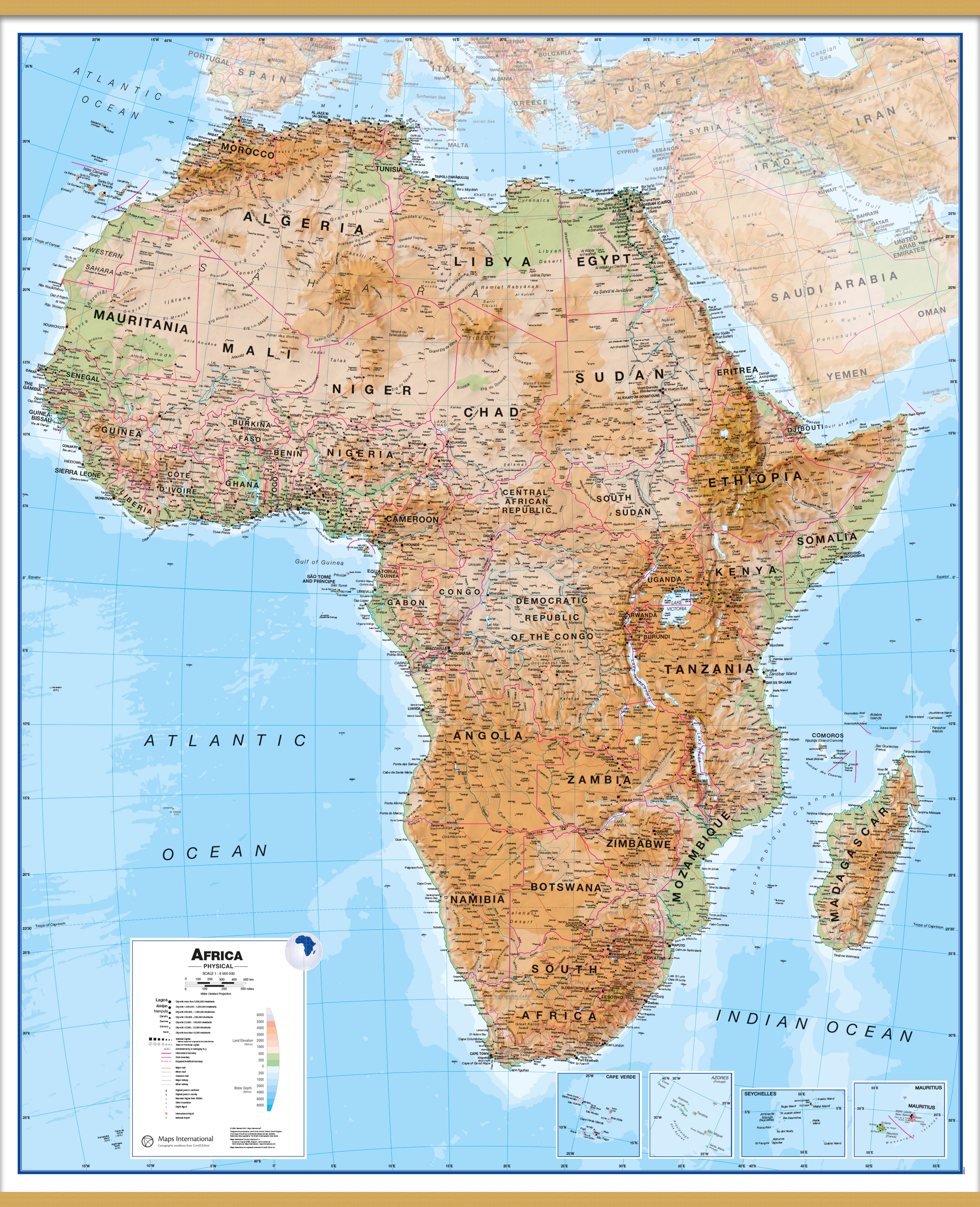 Africa Wall Map Physical Wooden Bars Lwdhb