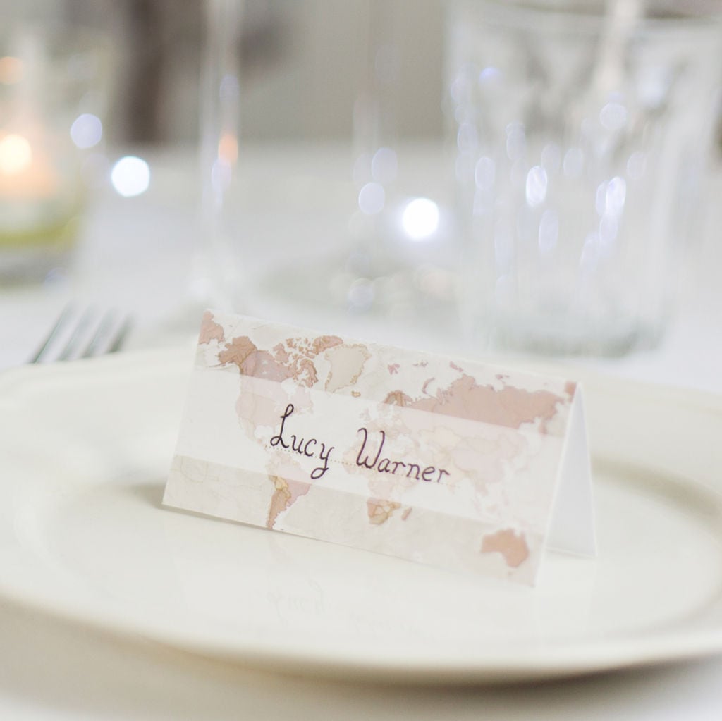 WM01543_X_PK10C Antique World Map Wedding Place Cards