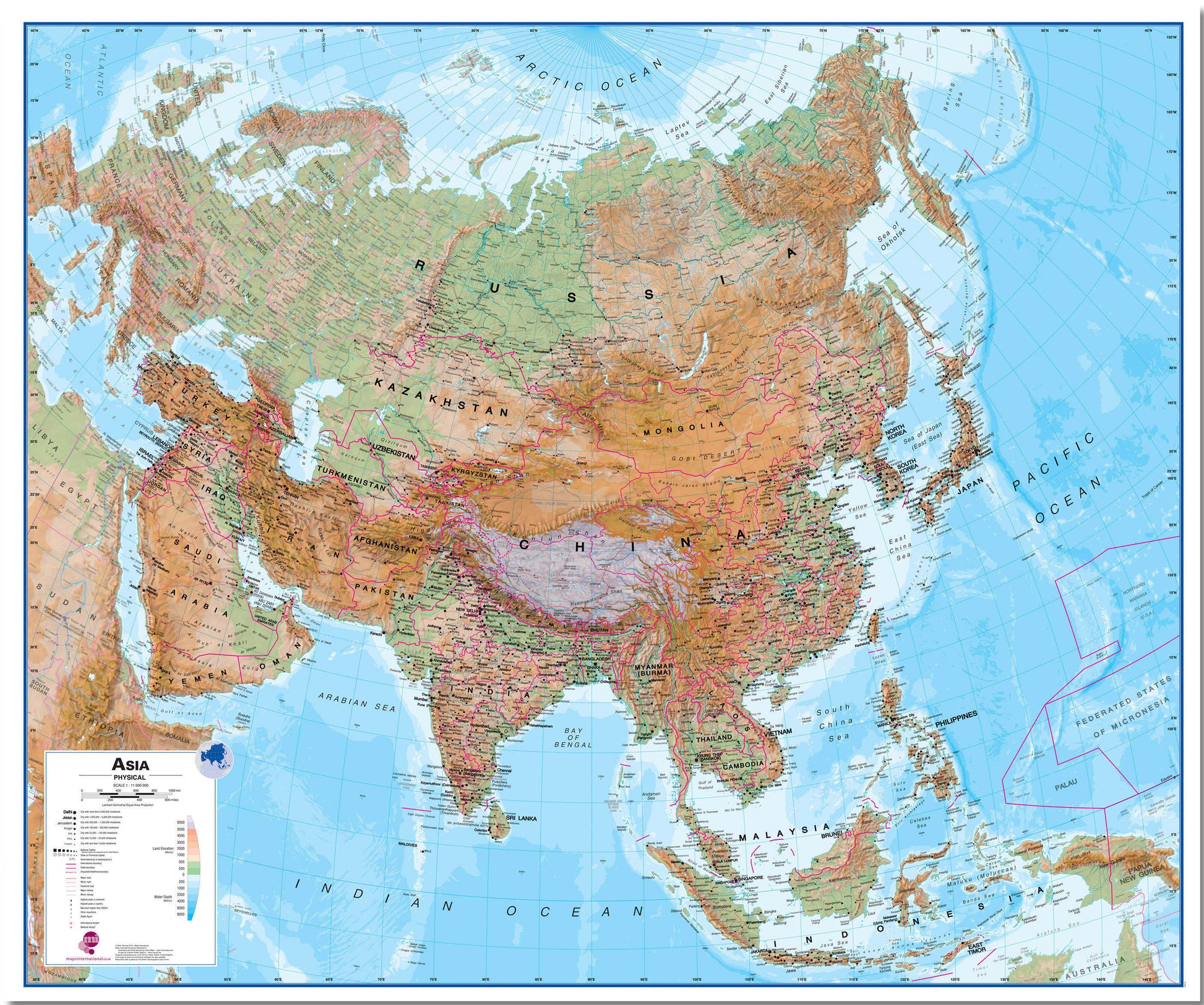 CT00407_L_LMBRD - Asia Wall Map Physical