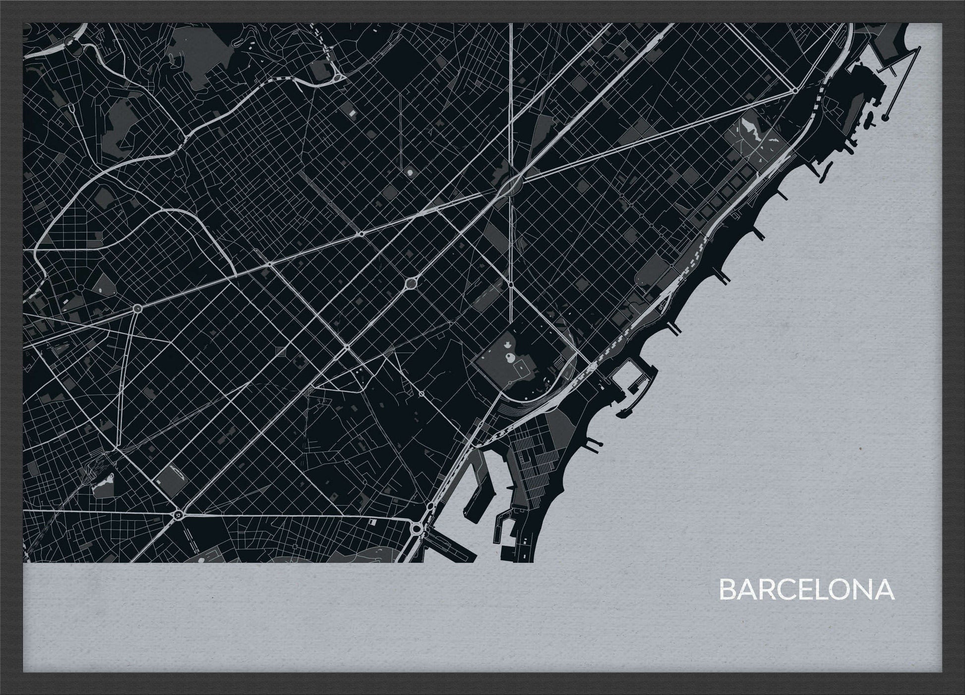 LS01558_S_WDBLA - Barcelona City Street Map Print Charcoal