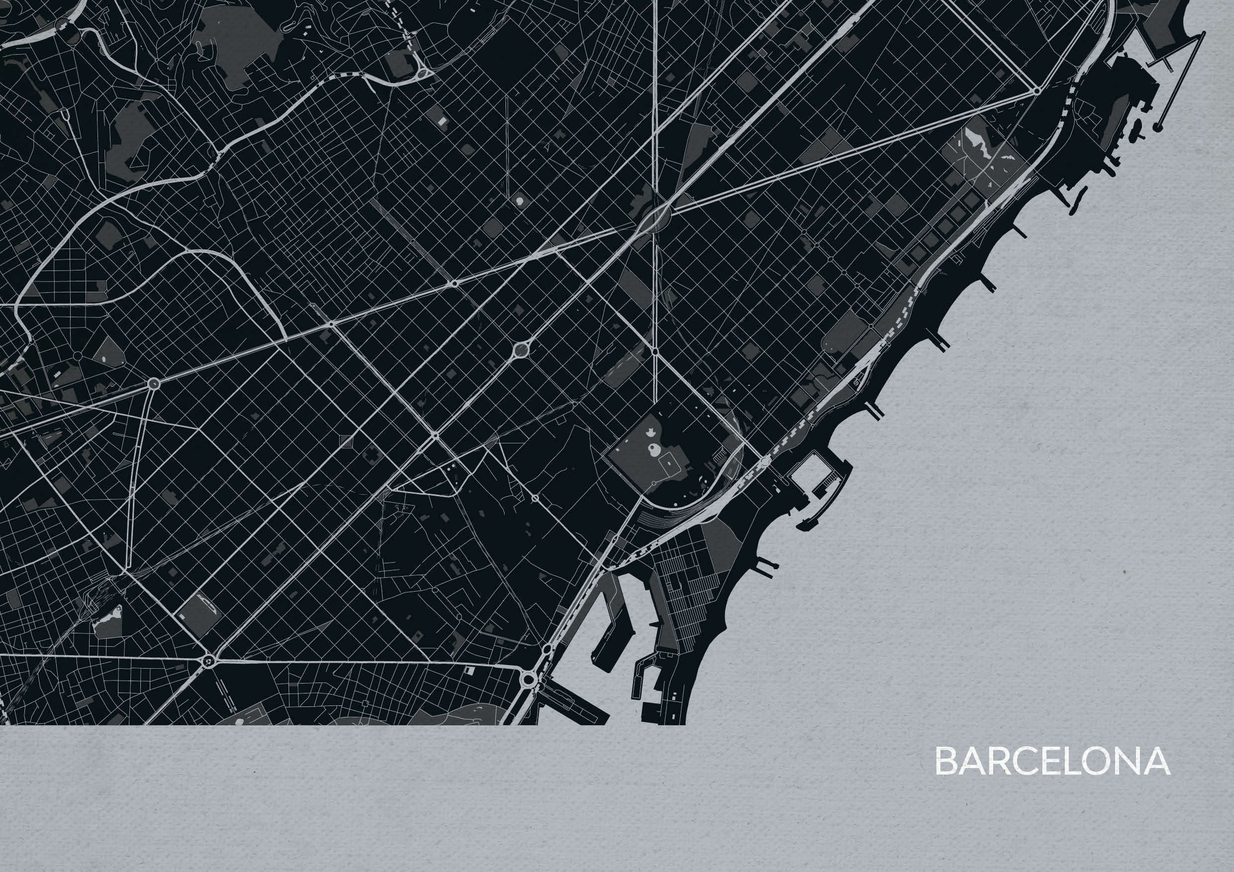 LS01558_S_MATTP - Barcelona City Street Map Print Charcoal