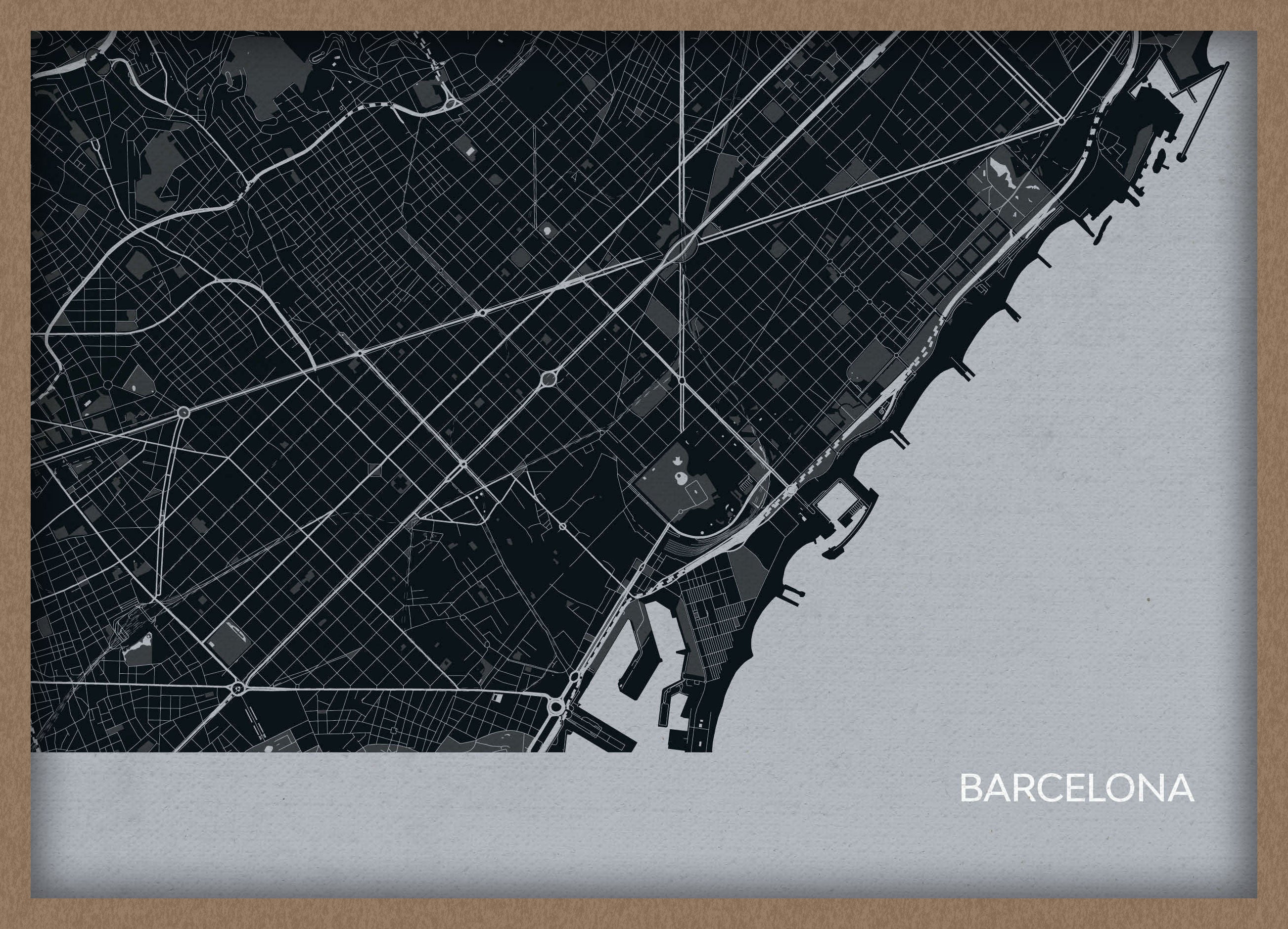 LS01558_3_WDOAK - Barcelona City Street Map Print Charcoal