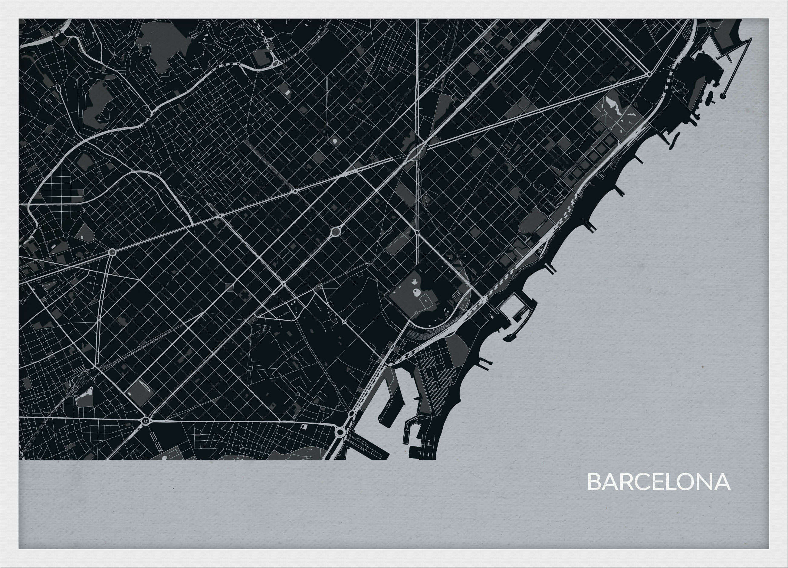 LS01558_S_WDWHI - Barcelona City Street Map Print Charcoal