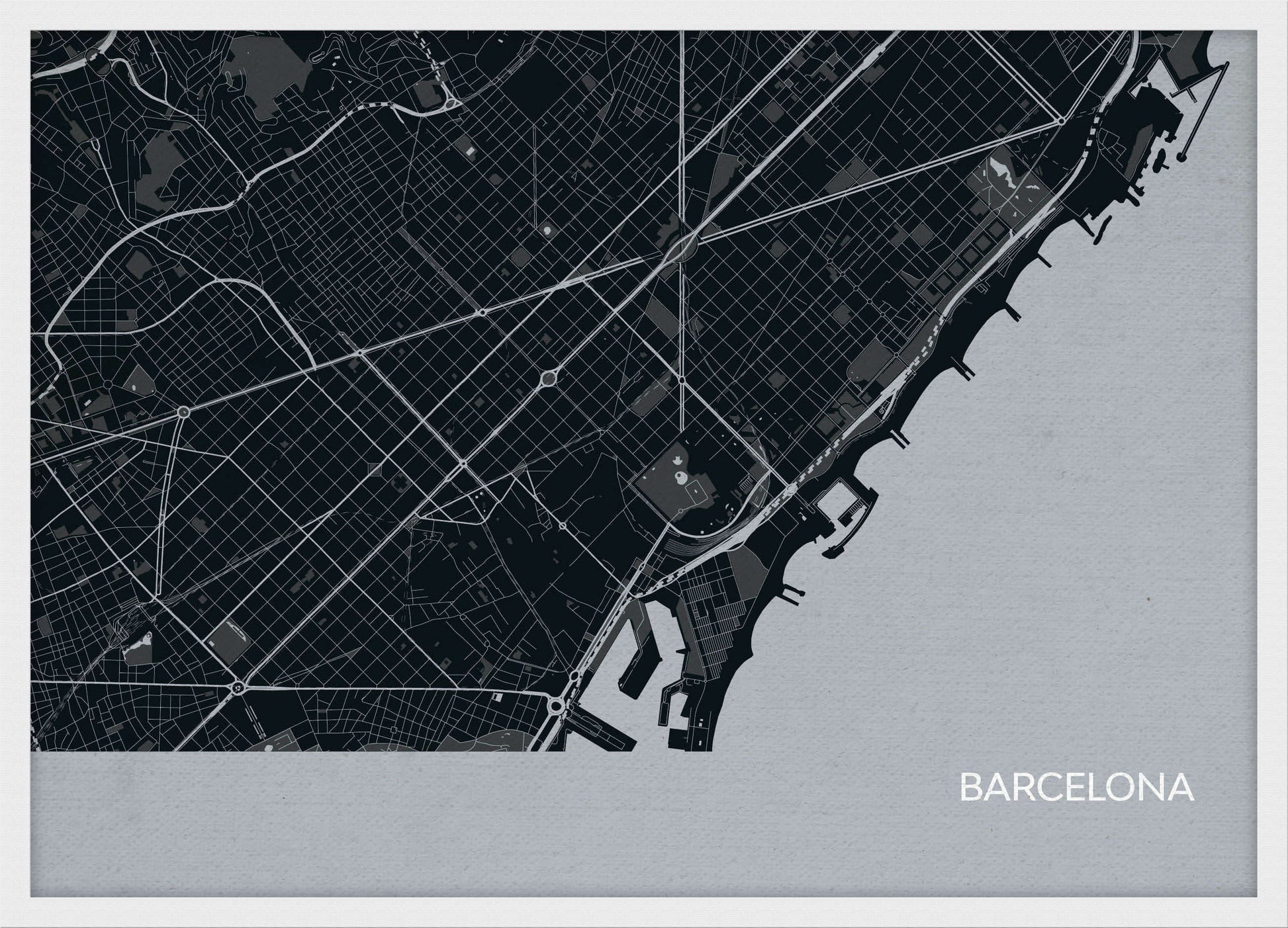 LS01558_4_WDWHI - Barcelona City Street Map Print Charcoal
