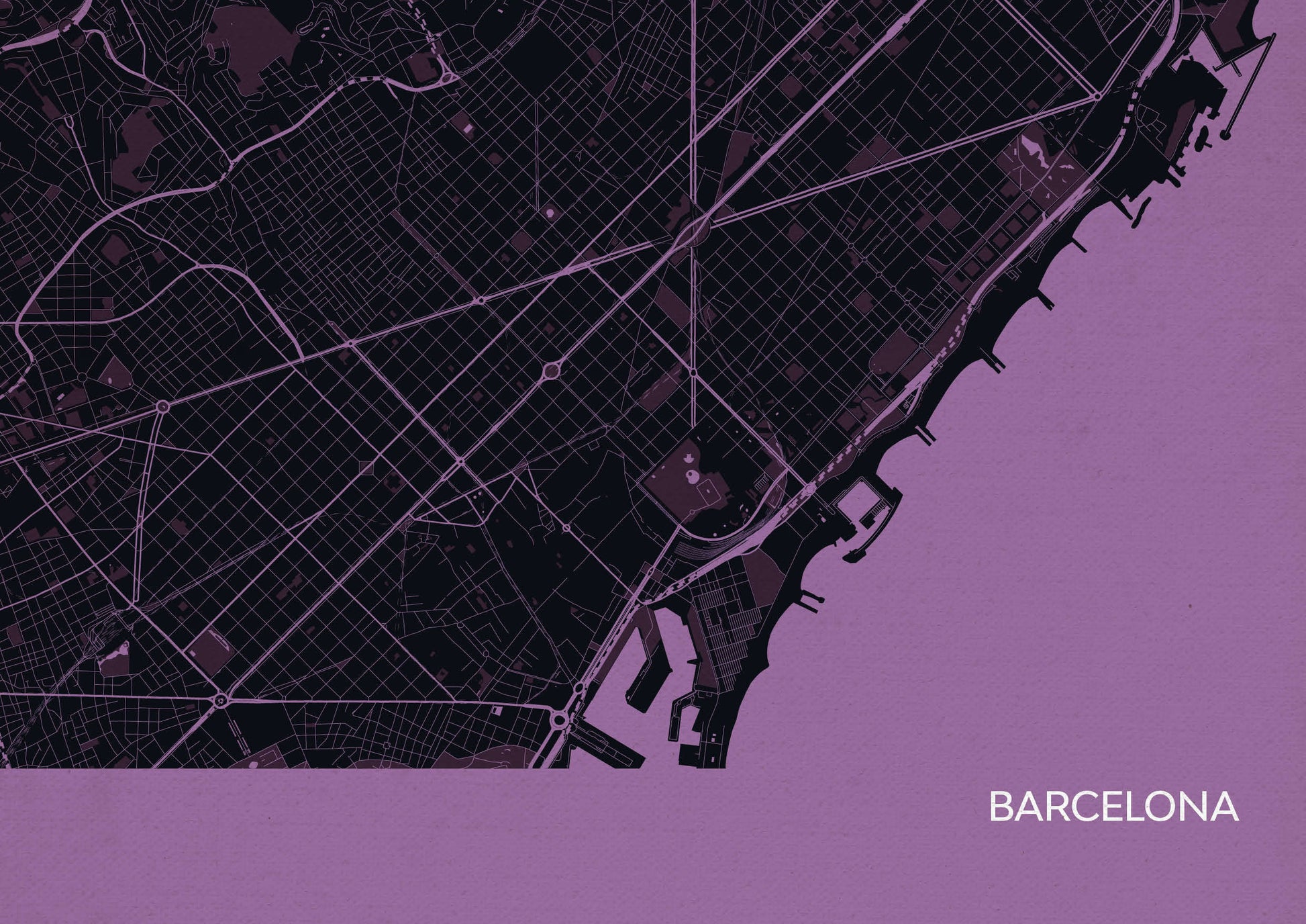 LS01559_3_MATTP - Barcelona City Street Map Print Mauve