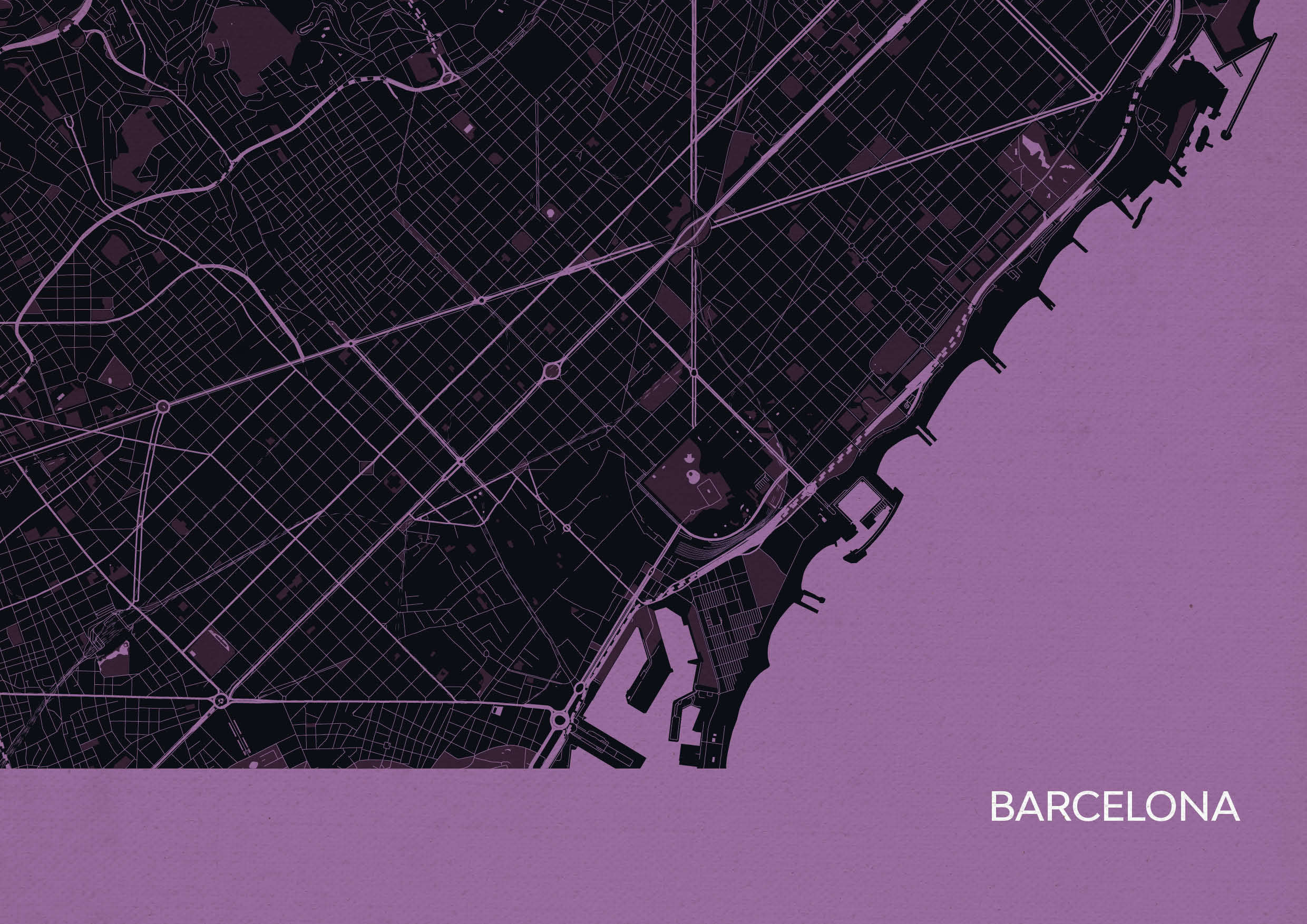 LS01559_3_MATTP - Barcelona City Street Map Print Mauve