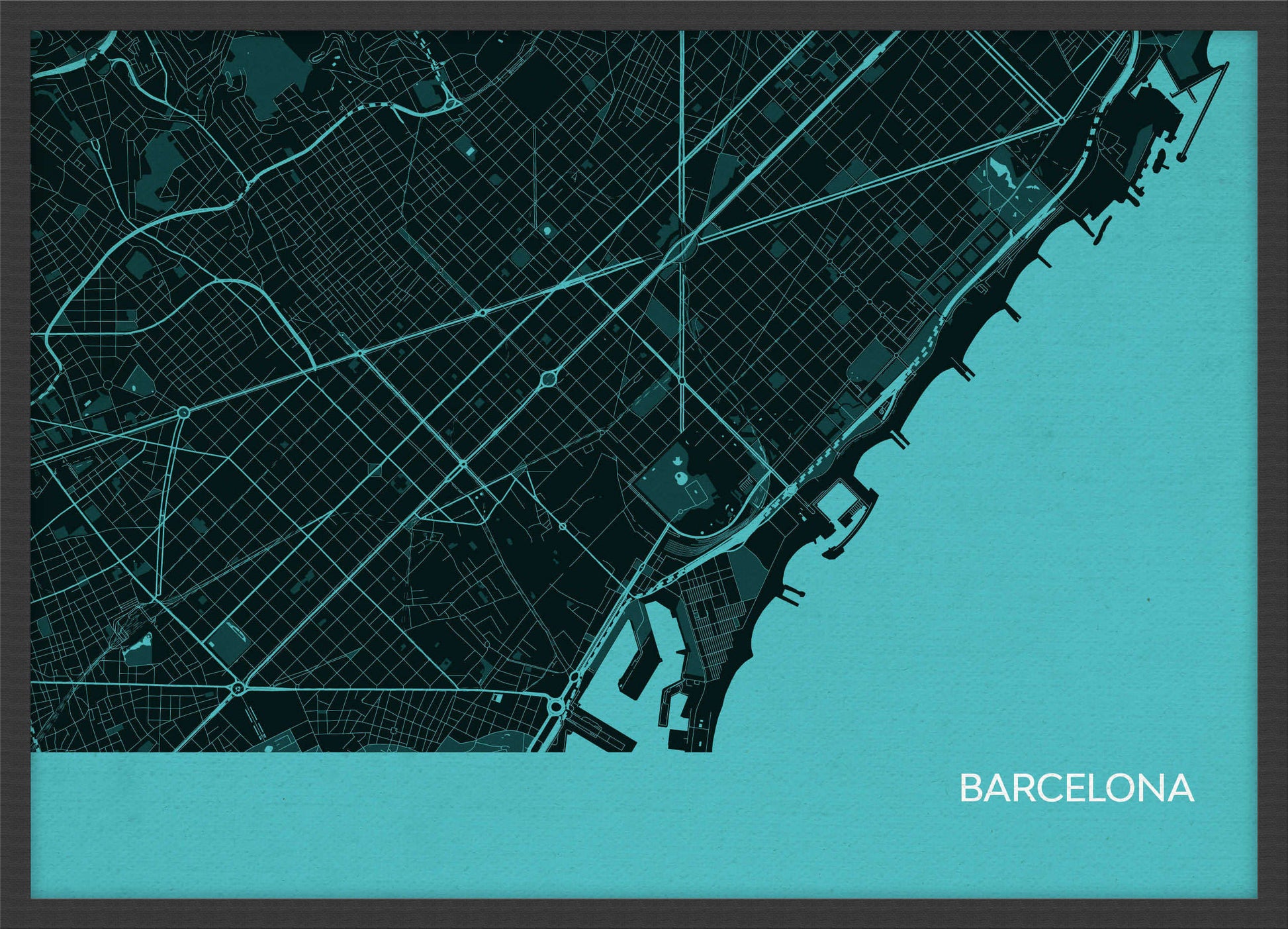 LS01569_S_WDBLA - Barcelona City Street Map Print Turquoise
