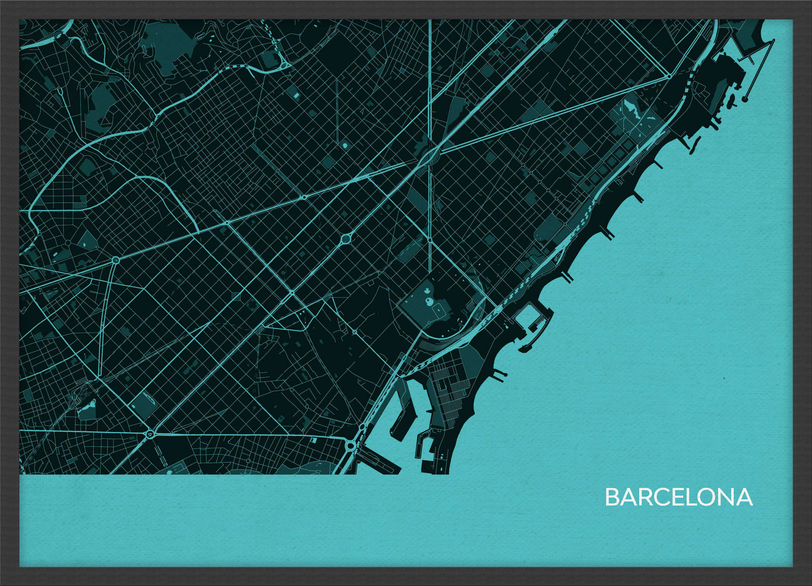 LS01569_S_WDBLA - Barcelona City Street Map Print Turquoise