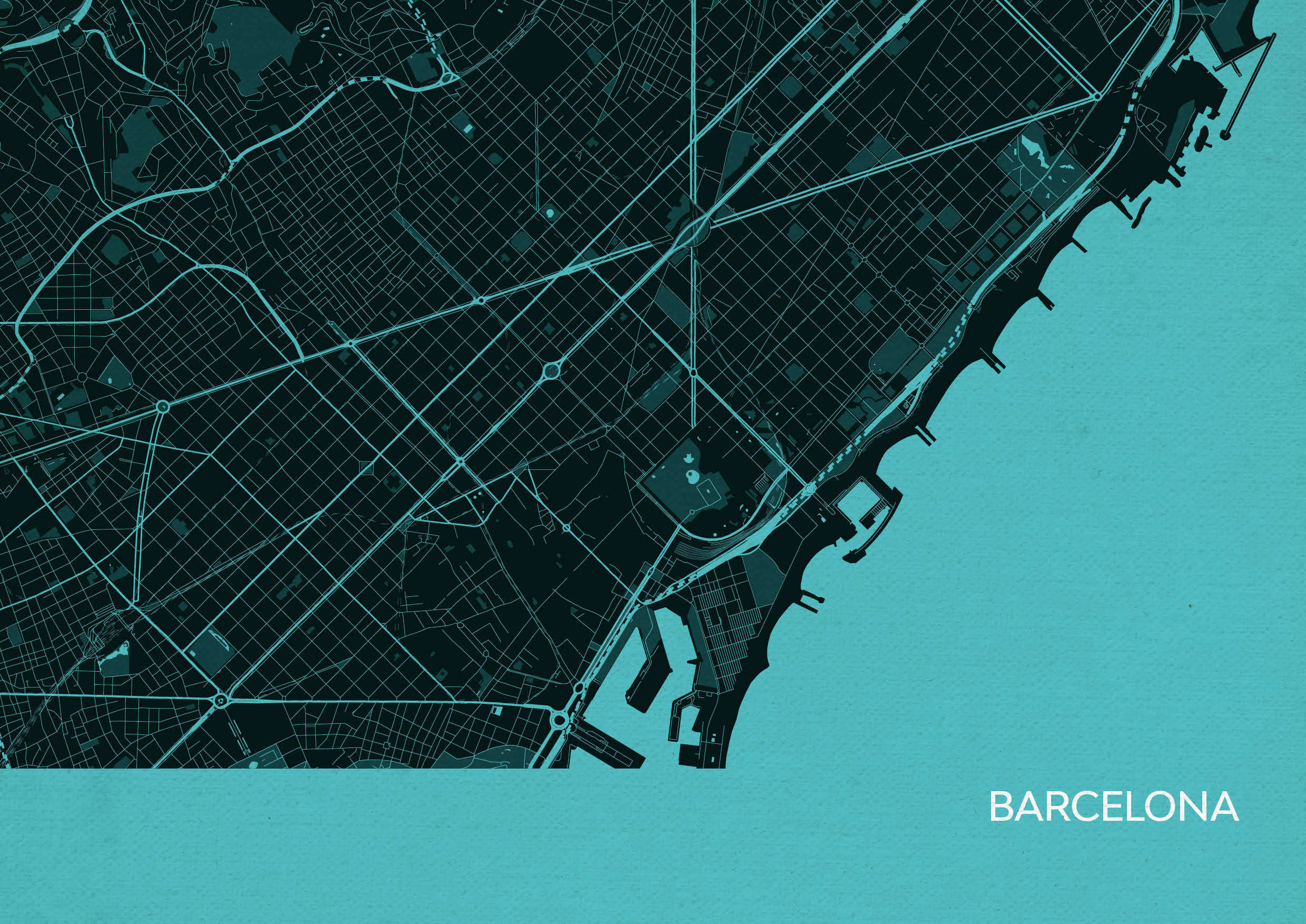 LS01569_S_MATTP - Barcelona City Street Map Print Turquoise