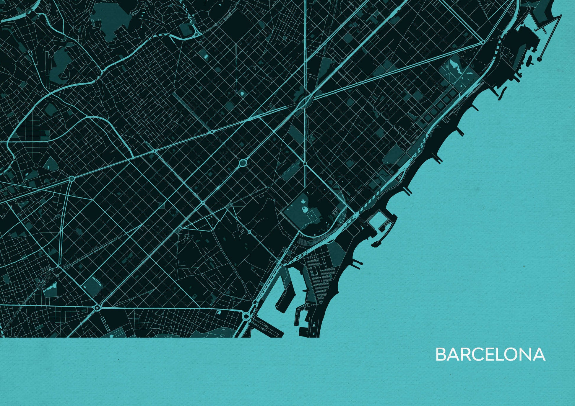LS01569_4_MATTP - Barcelona City Street Map Print Turquoise