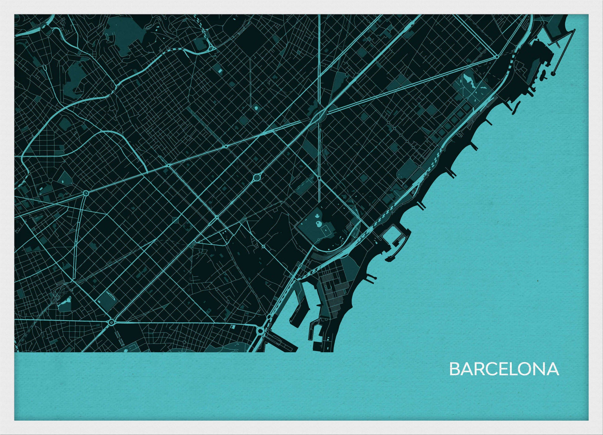 LS01569_3_WDWHI - Barcelona City Street Map Print Turquoise