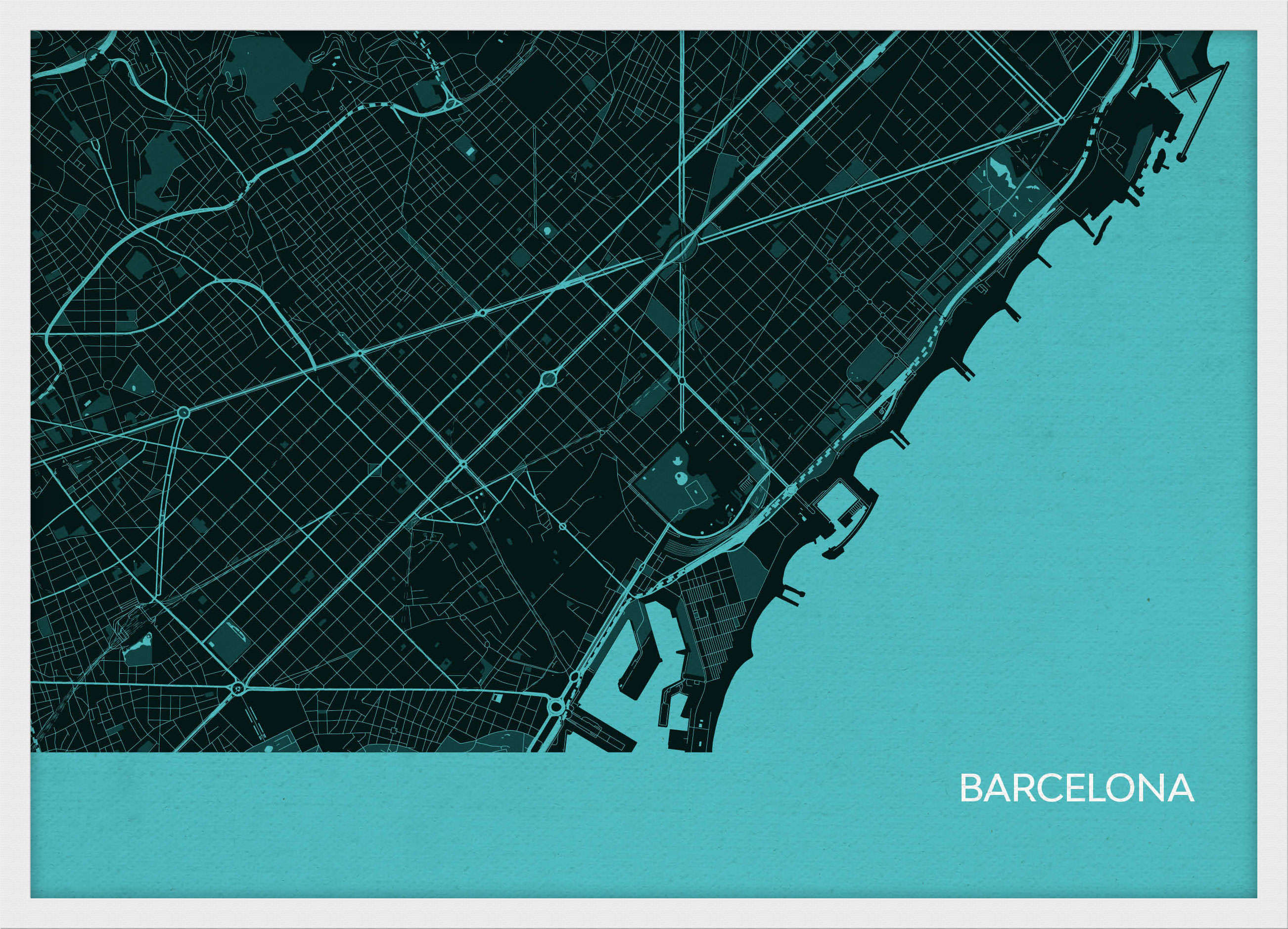 LS01569_S_WDWHI - Barcelona City Street Map Print Turquoise