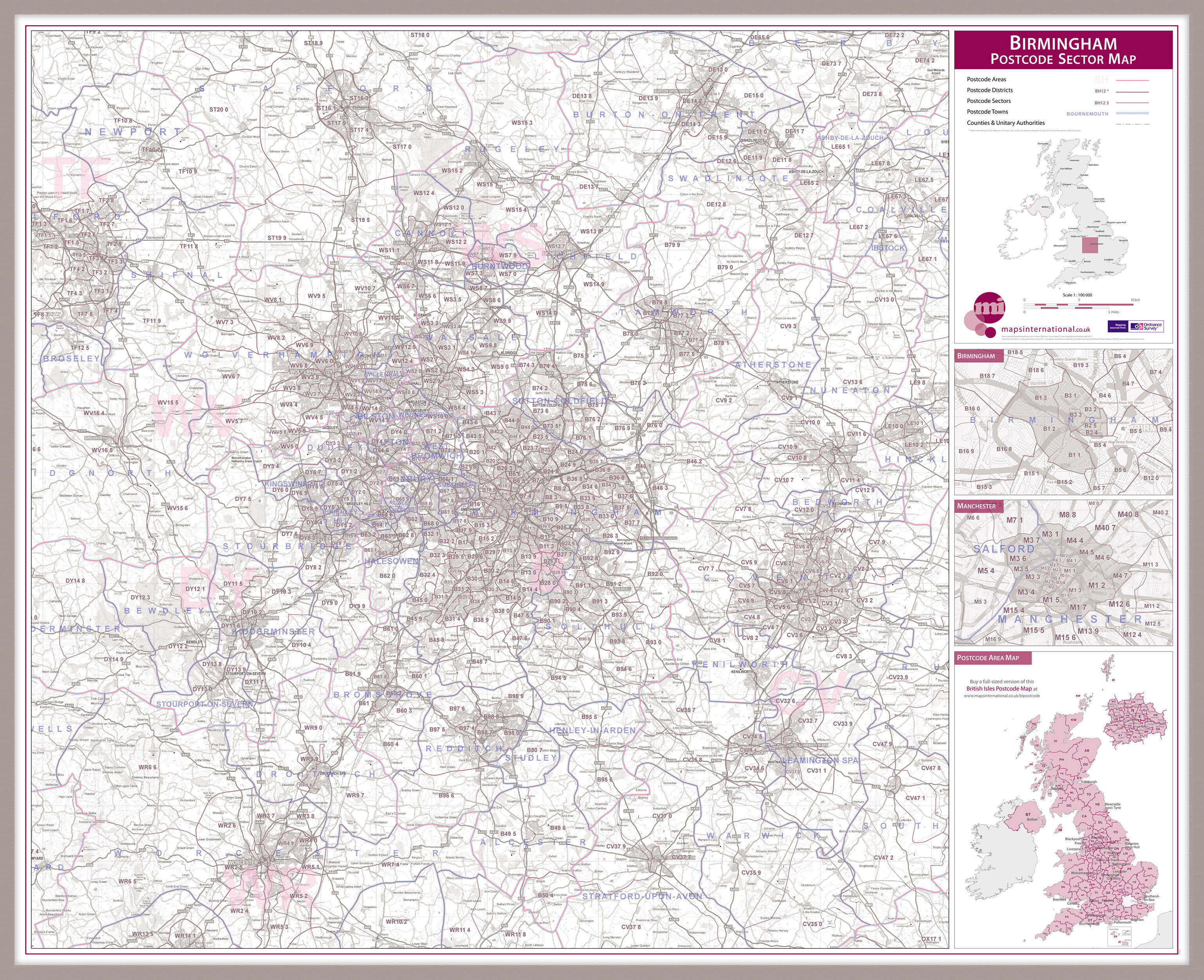 UK00761_L_MGFAL - Birmingham Postcode Sector Map