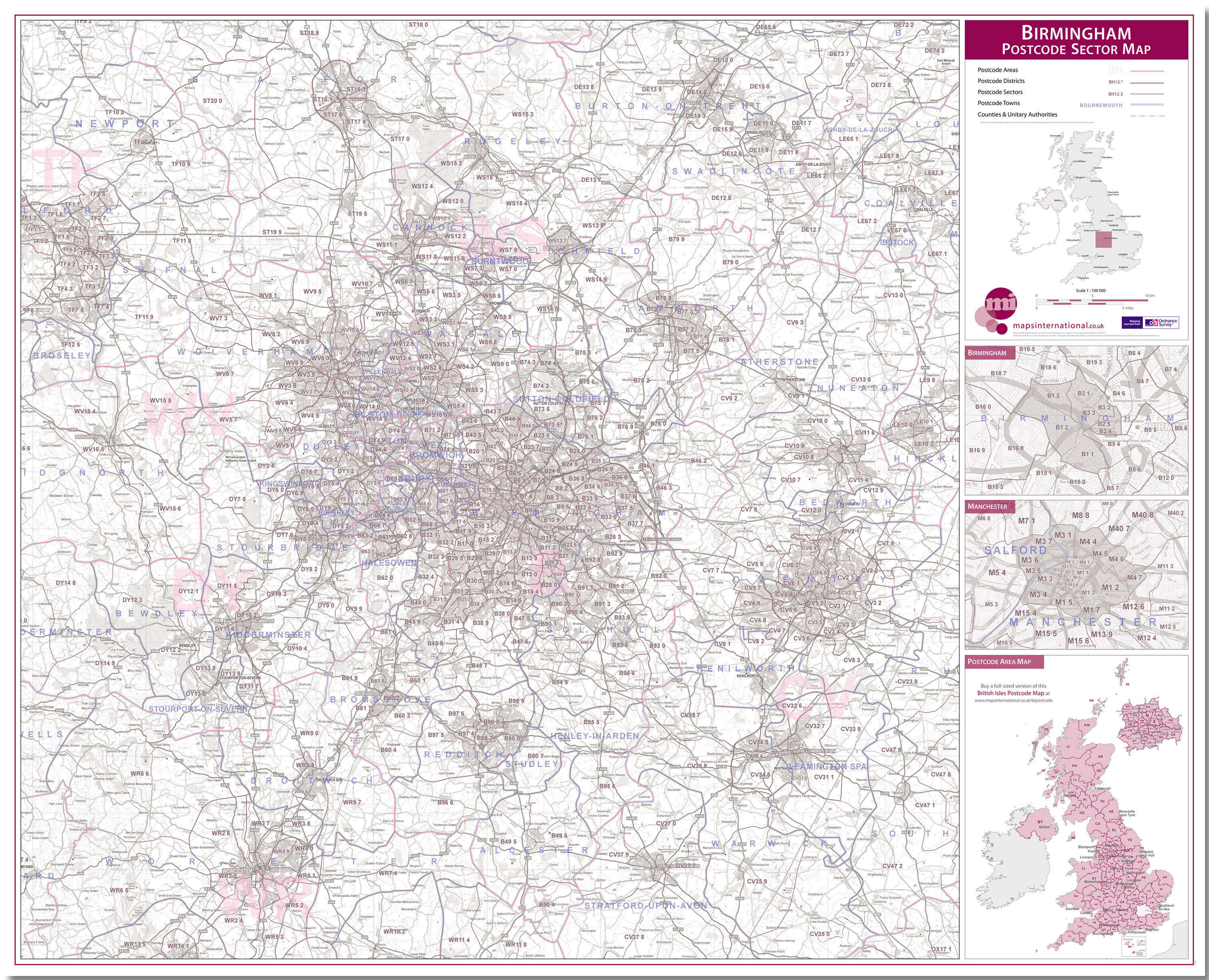 UK00761_L_LMBRD - Birmingham Postcode Sector Map