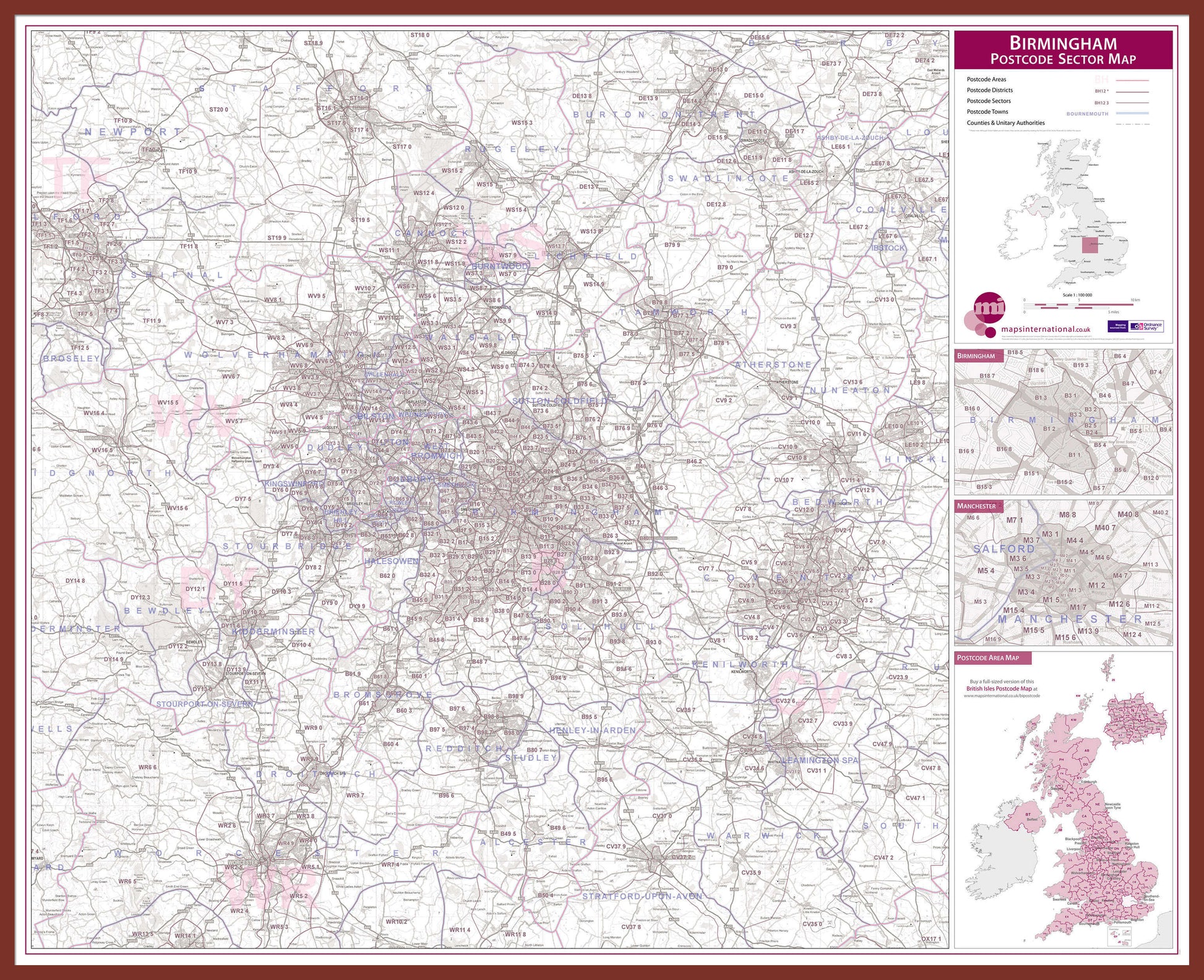 UK00761_L_LBDOK - Birmingham Postcode Sector Map