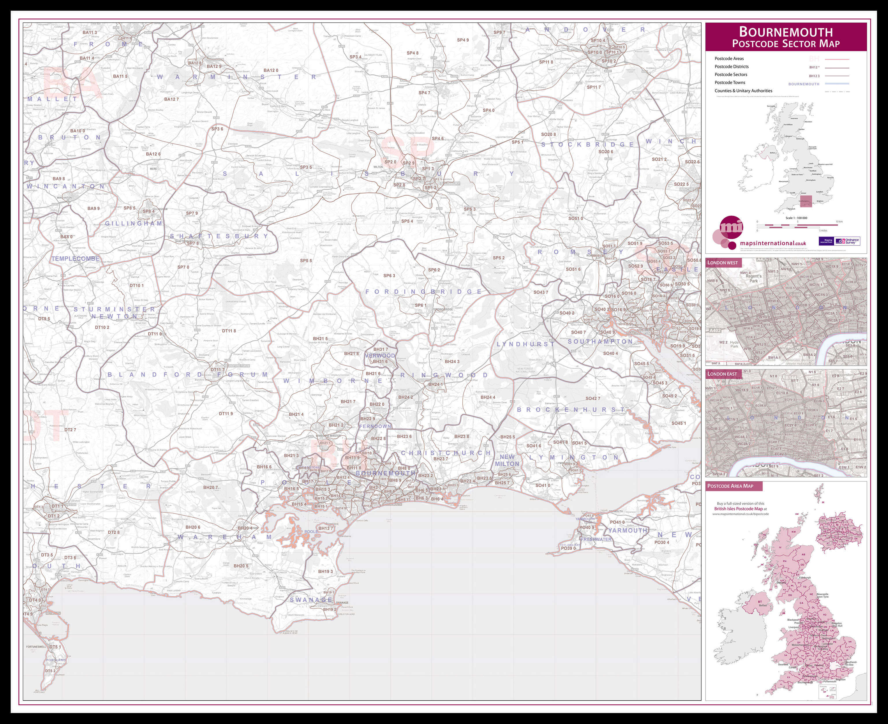 UK00763_L_LBDBL - Bournemouth Postcode Sector Map