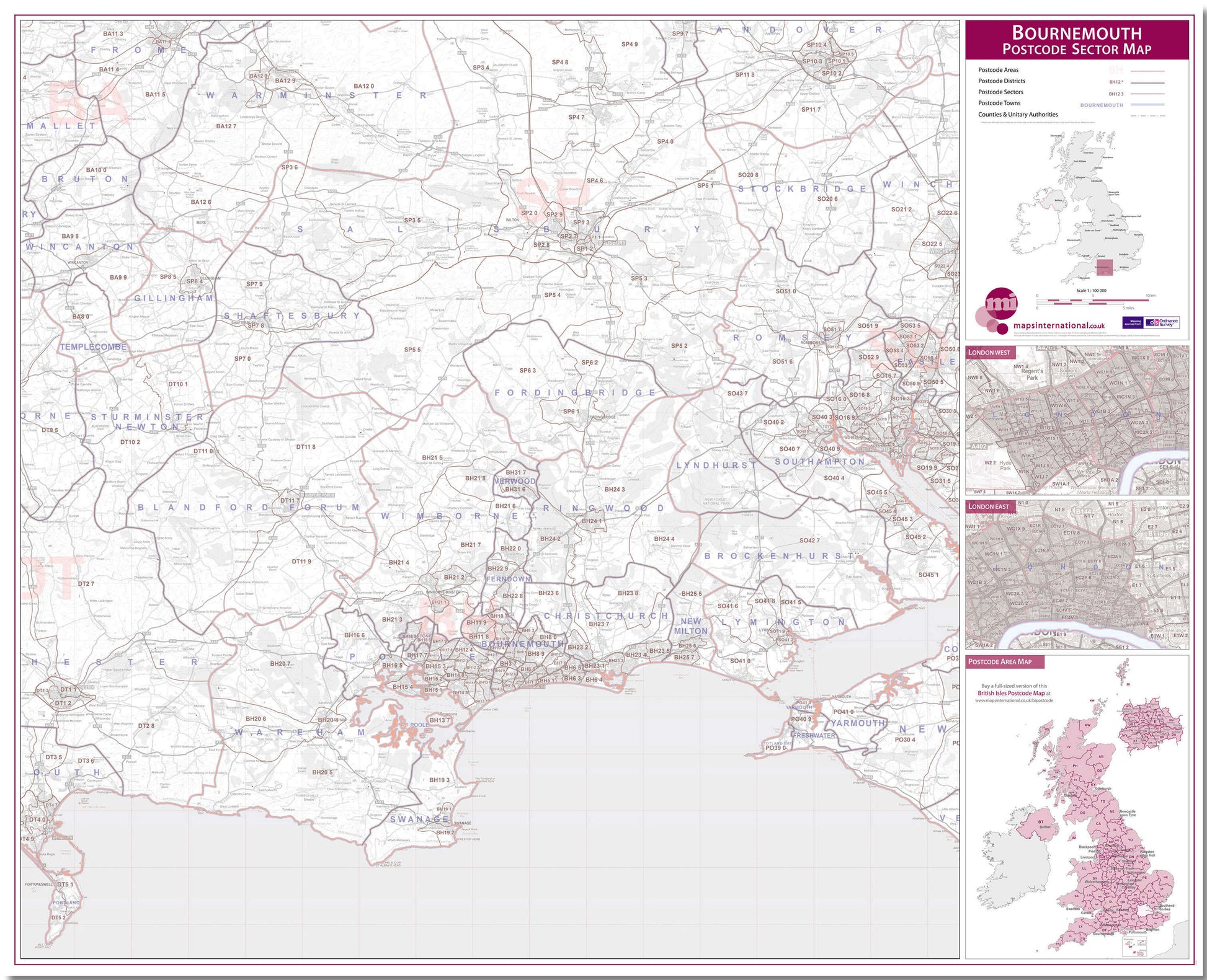 UK00763_L_LMBRD - Bournemouth Postcode Sector Map