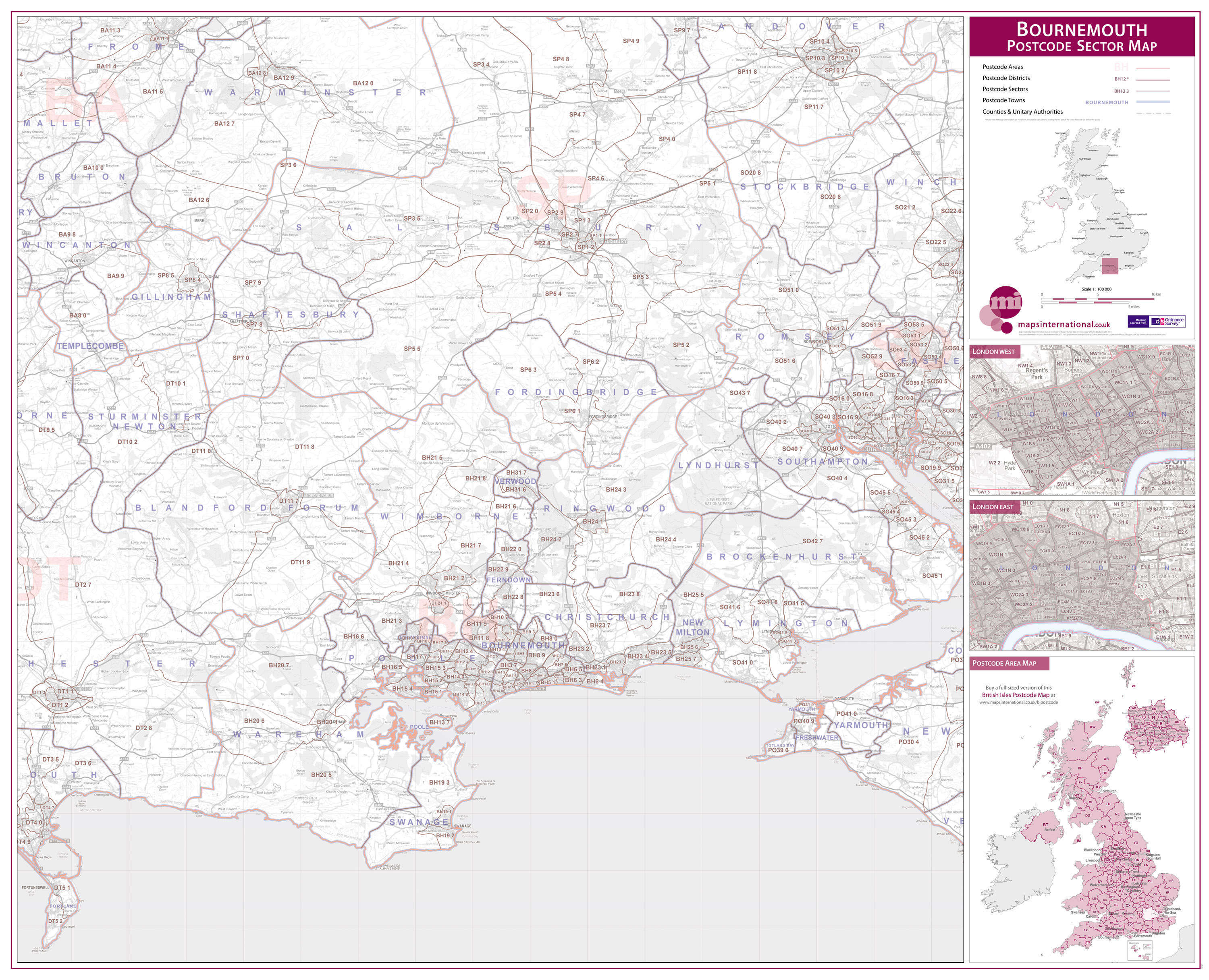 UK00763_L_PAPER - Bournemouth Postcode Sector Map