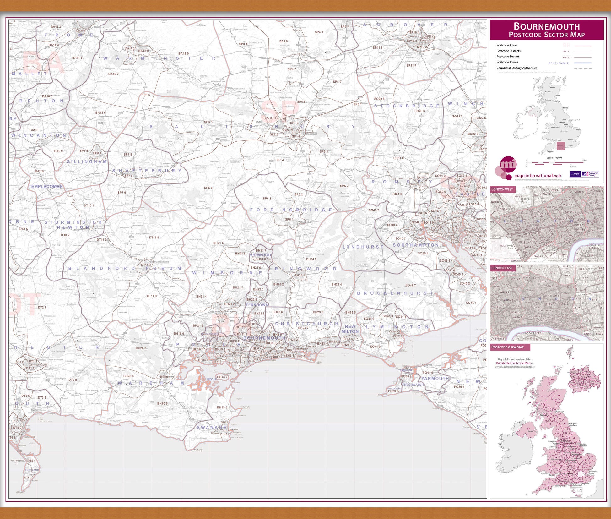 UK00763_L_LWDHB - Bournemouth Postcode Sector Map