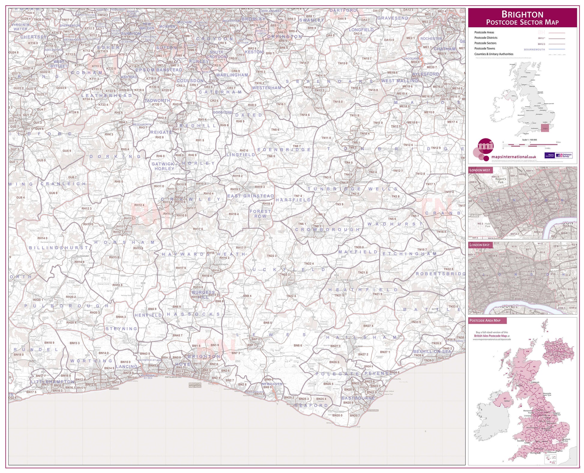 UK00764_L_PAPER - Brighton Postcode Sector Map