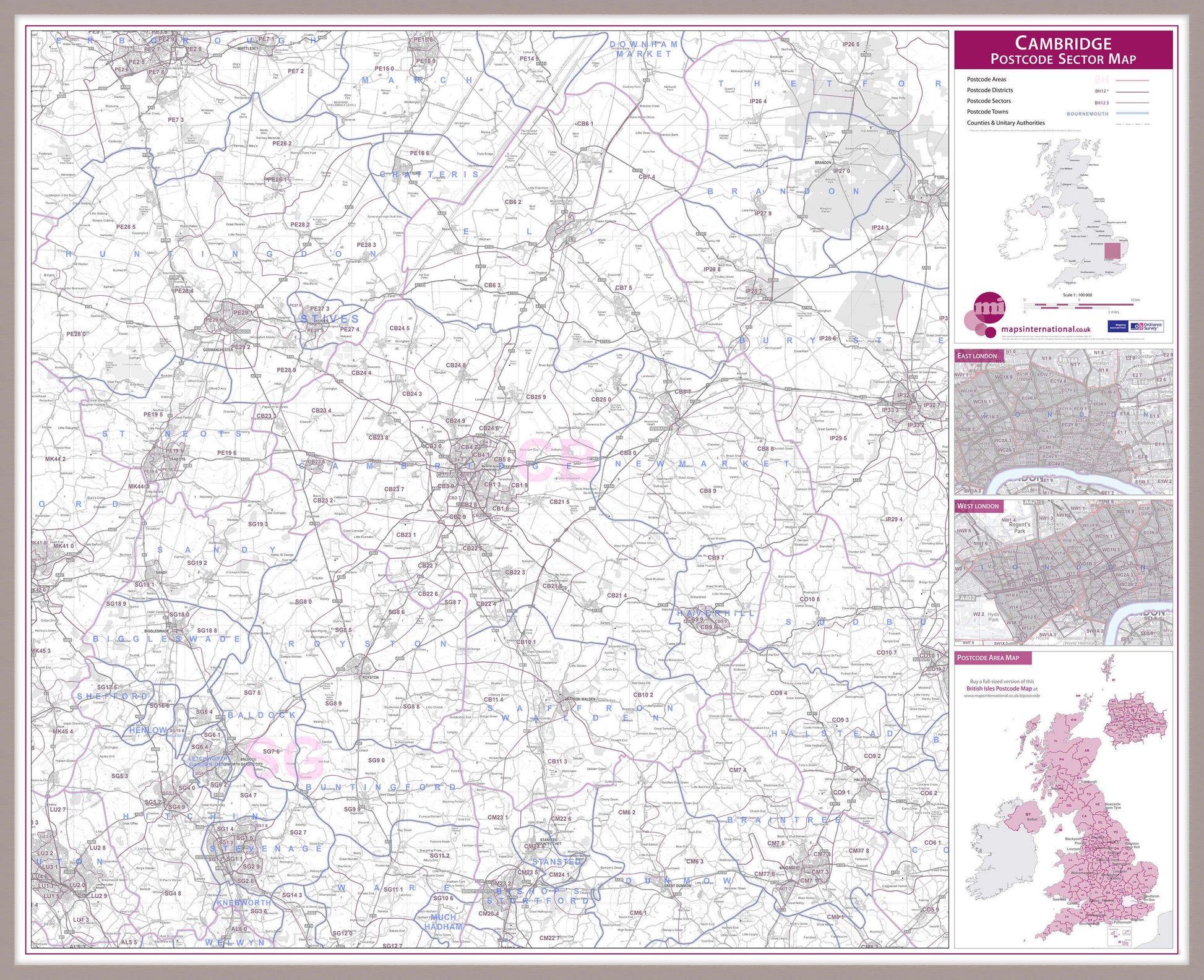 UK00766_L_MGFAL - Cambridge Postcode Sector Map