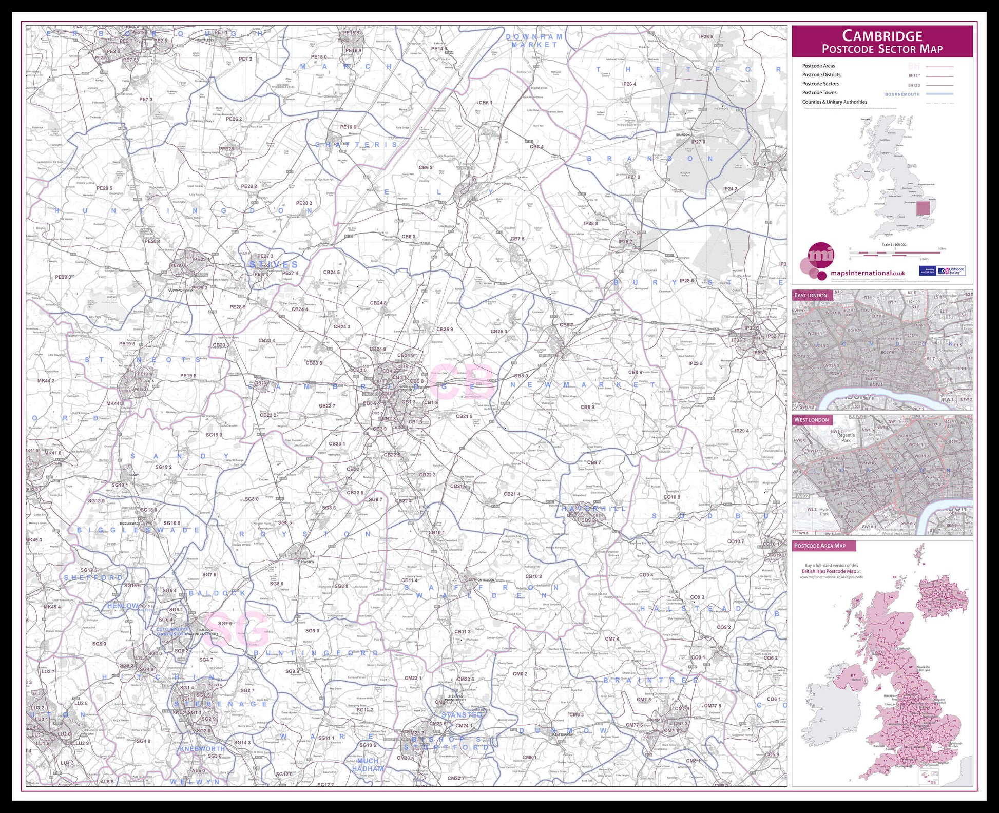 UK00766_L_LBDBL - Cambridge Postcode Sector Map