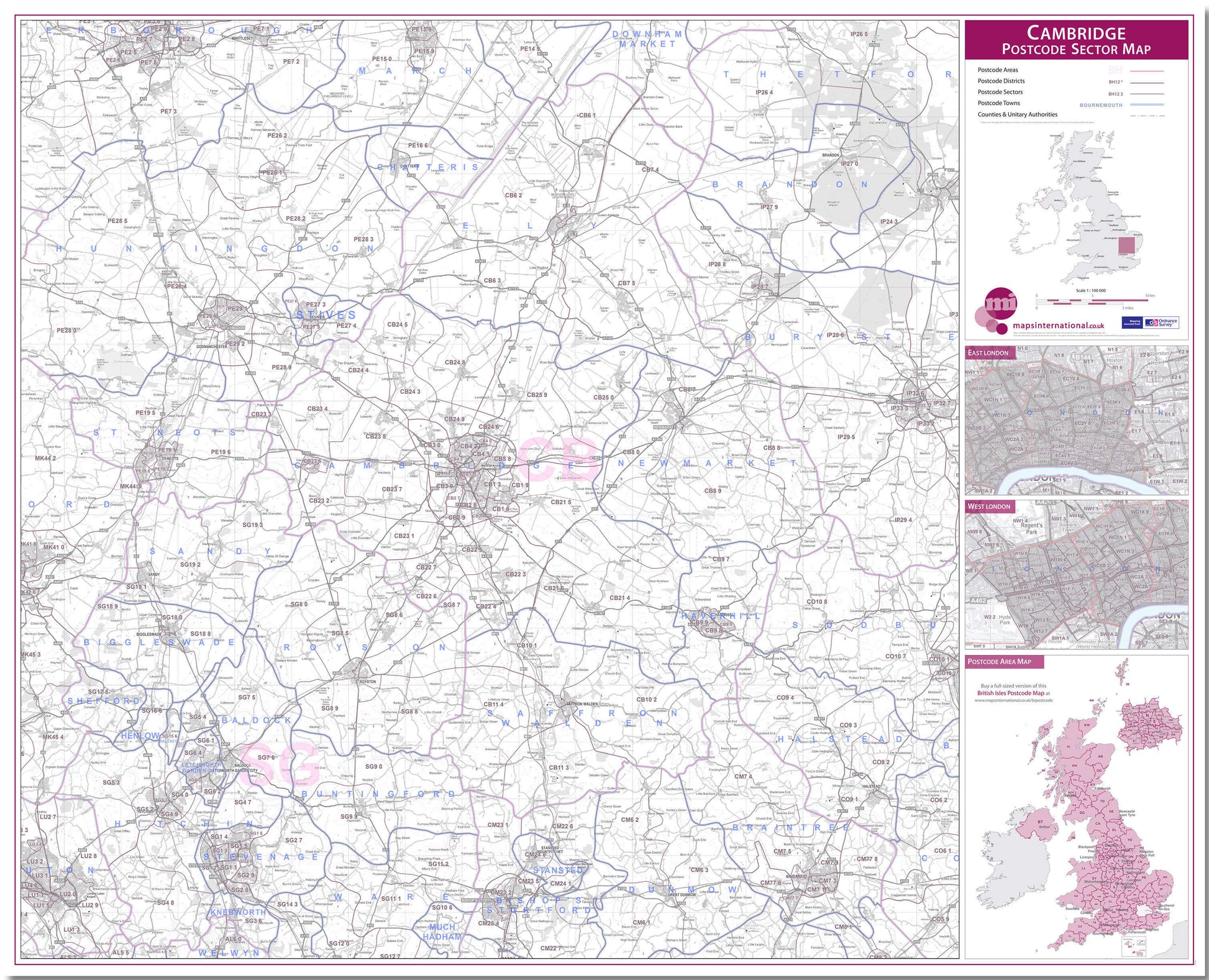 UK00766_L_LMBRD - Cambridge Postcode Sector Map