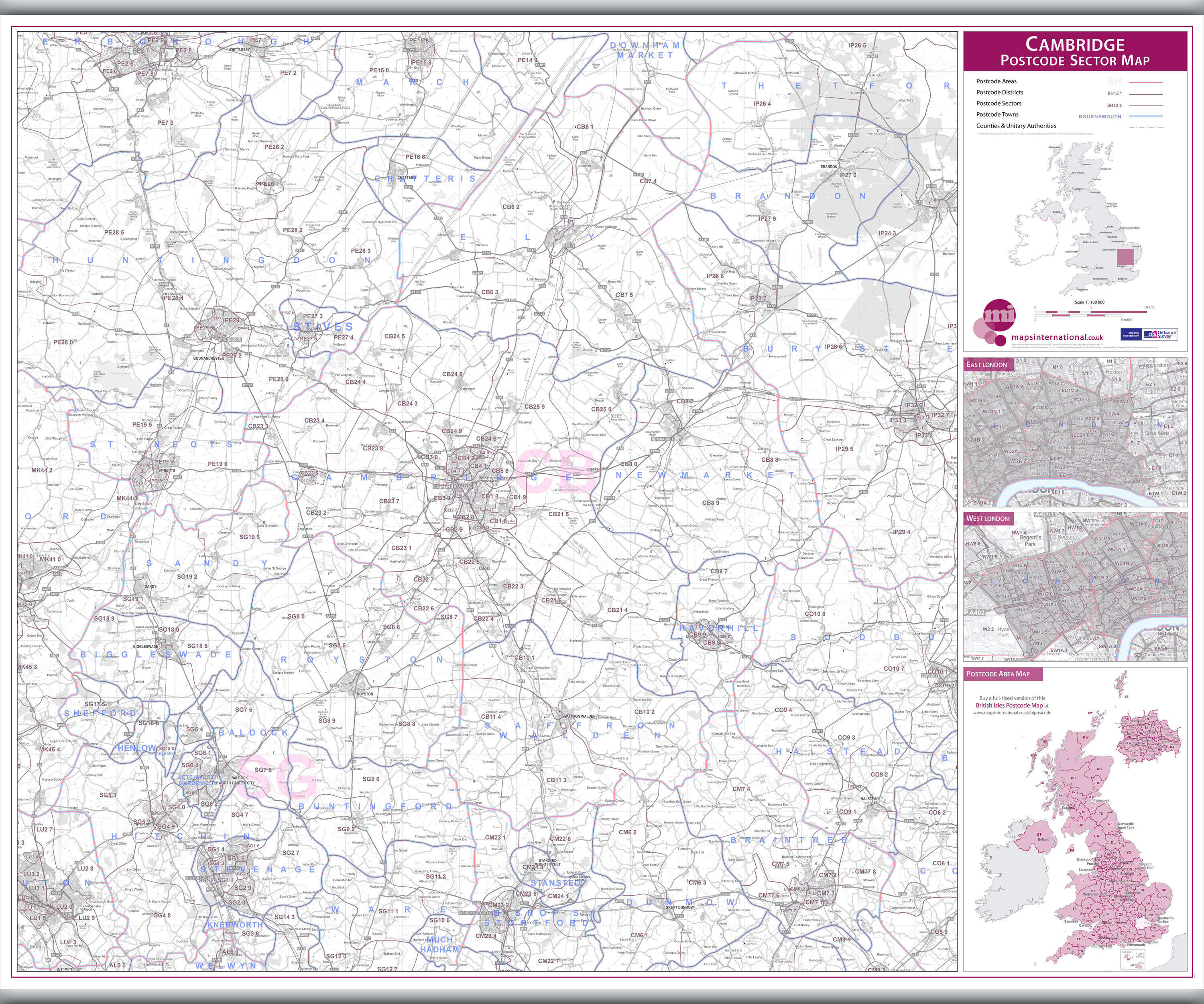 UK00766_L_LAMHB - Cambridge Postcode Sector Map