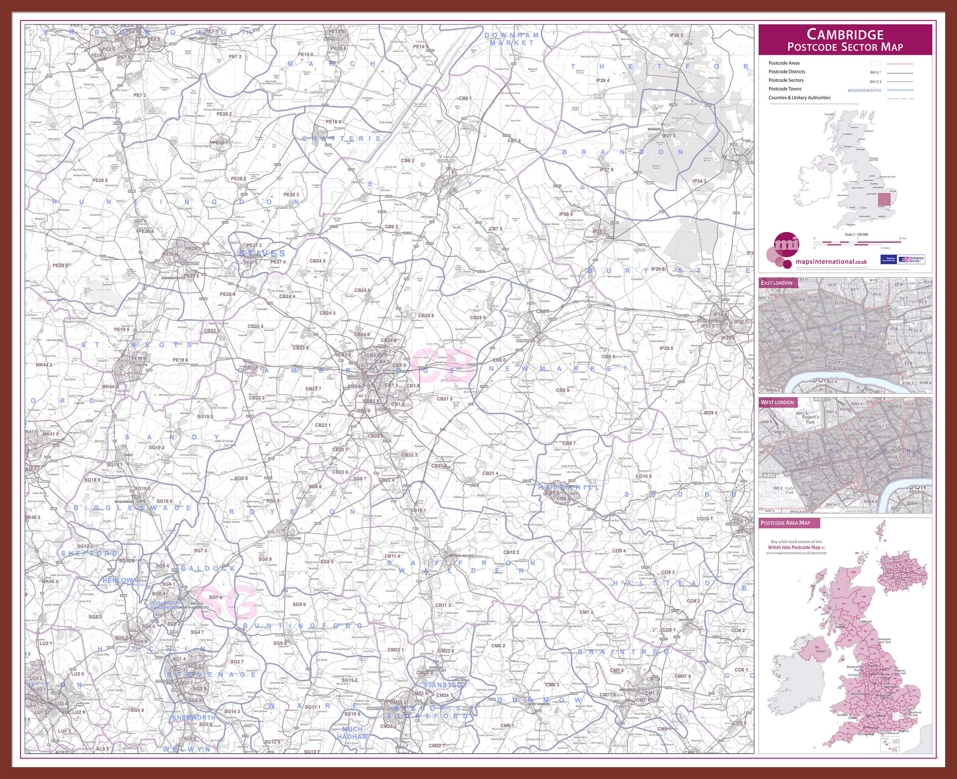 UK00766_L_LBDOK - Cambridge Postcode Sector Map