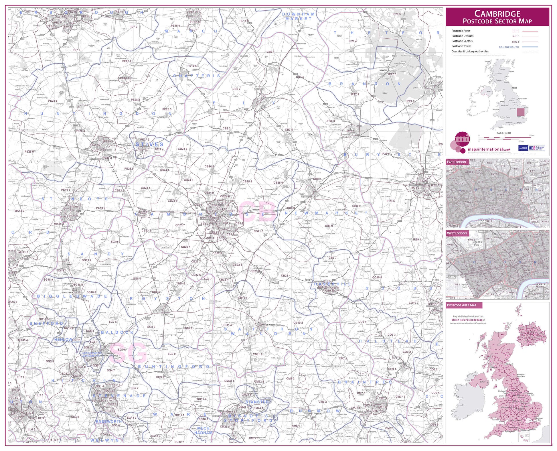 UK00766_L_LAMIN - Cambridge Postcode Sector Map