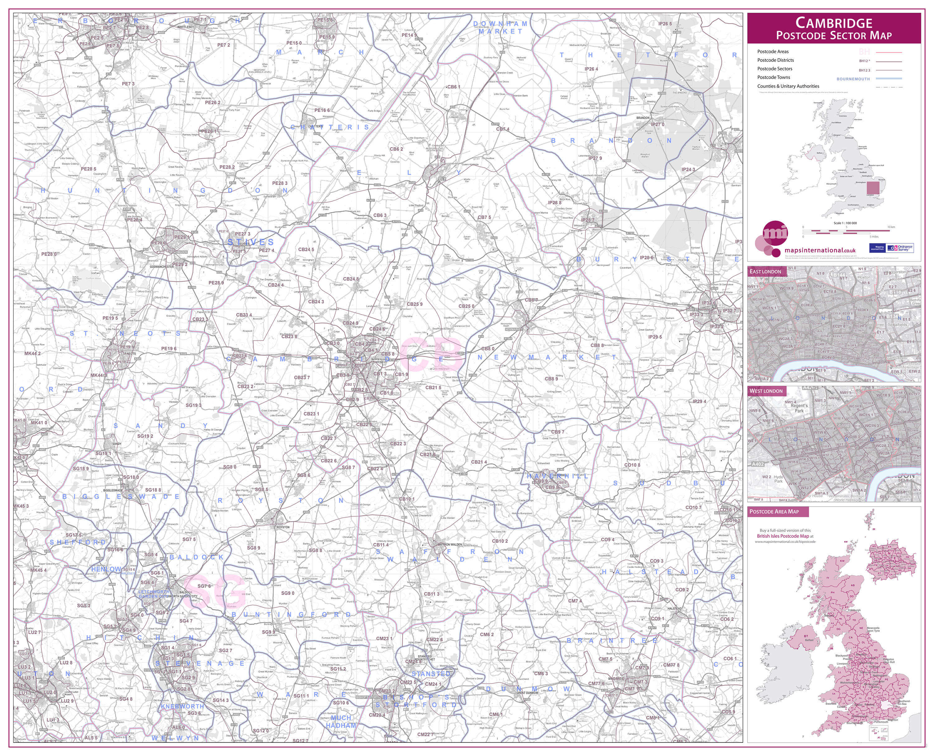 UK00766_L_LAMIN - Cambridge Postcode Sector Map