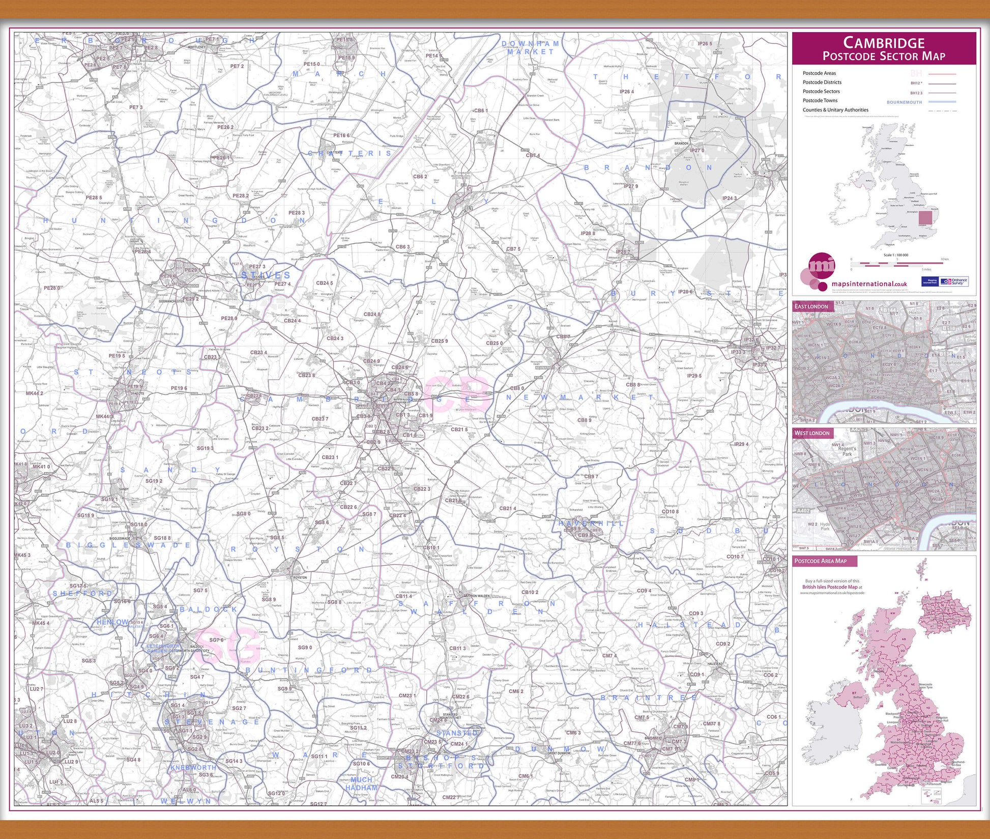 UK00766_L_LWDHB - Cambridge Postcode Sector Map