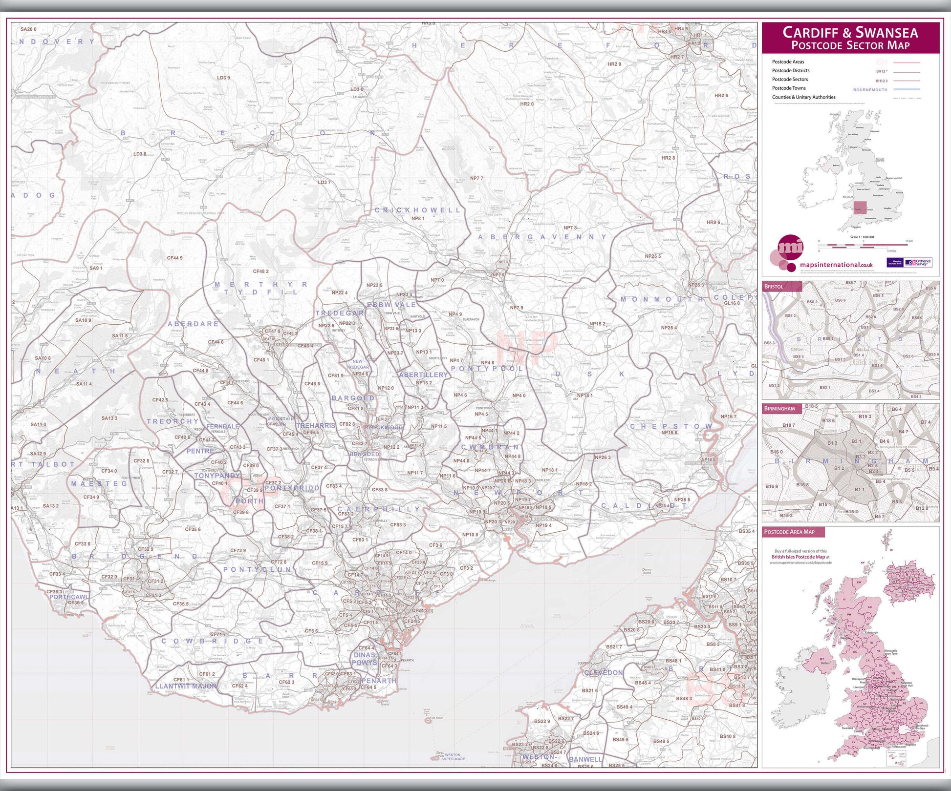 UK00767_L_LAMHB - Cardiff and Swansea Postcode Sector Map
