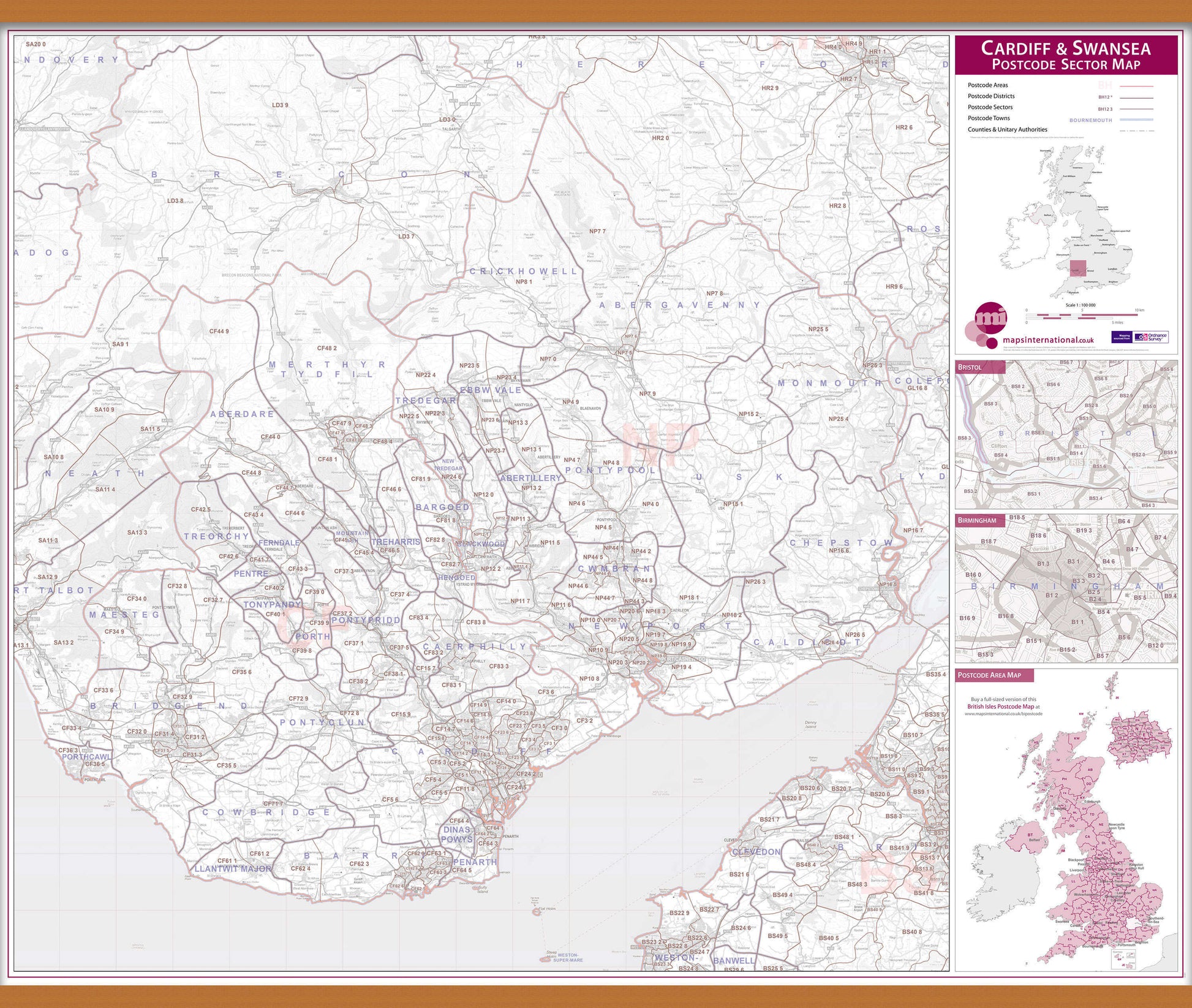 UK00767_L_LWDHB - Cardiff and Swansea Postcode Sector Map
