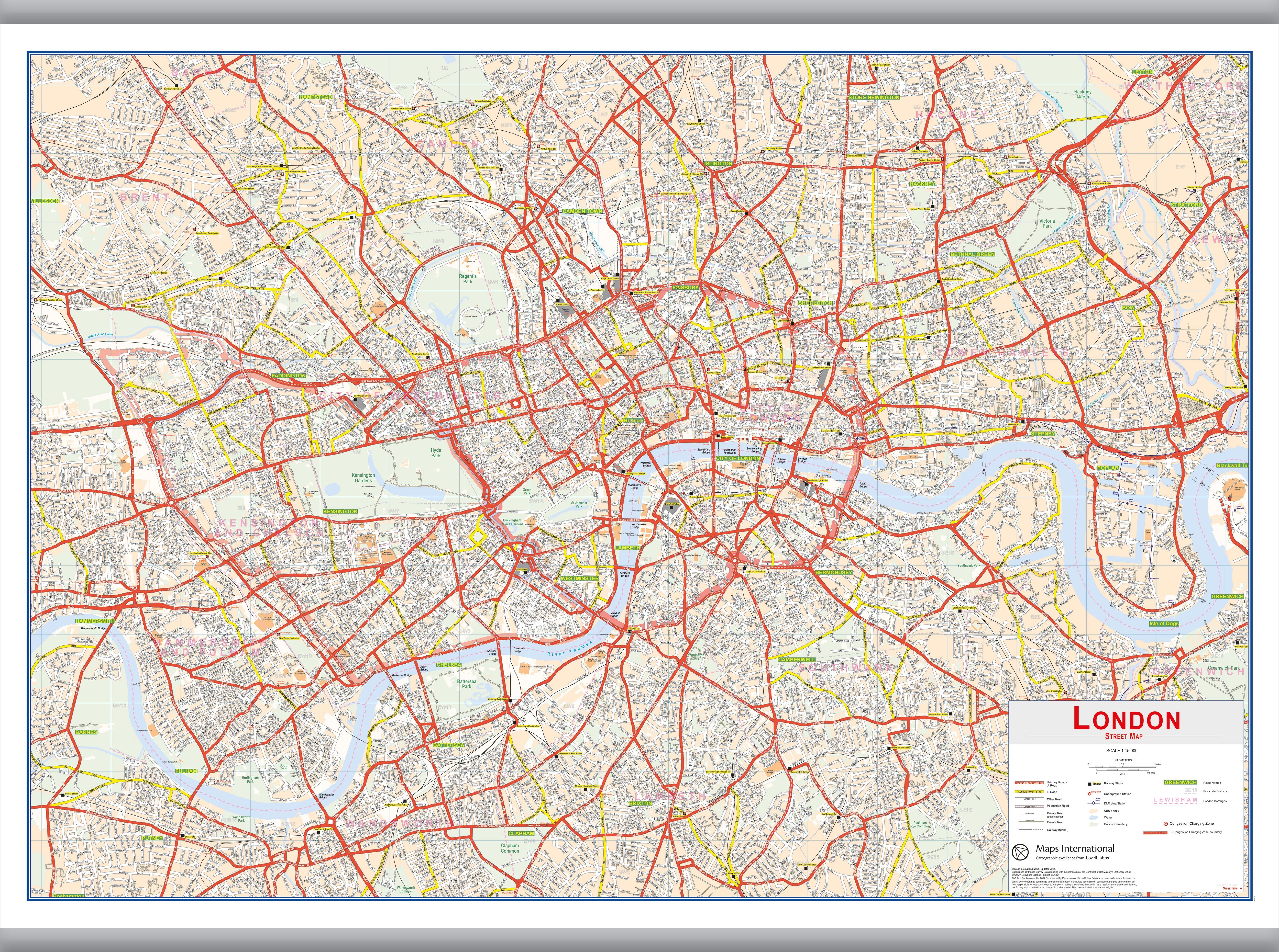 UK00029_H_LAMHB - Central London street Wall Map