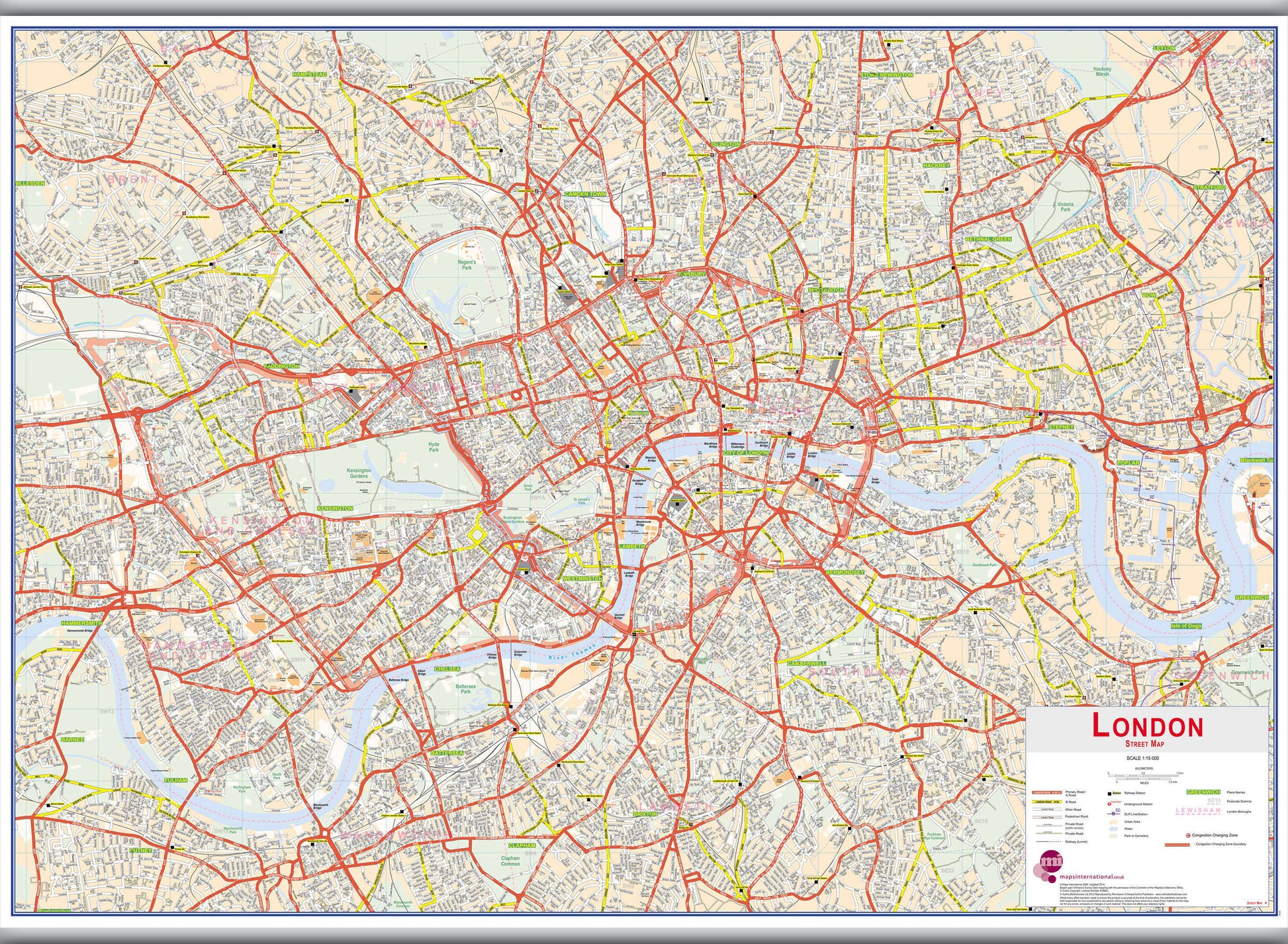 UK00029_H_LAMHB - Central London street Wall Map
