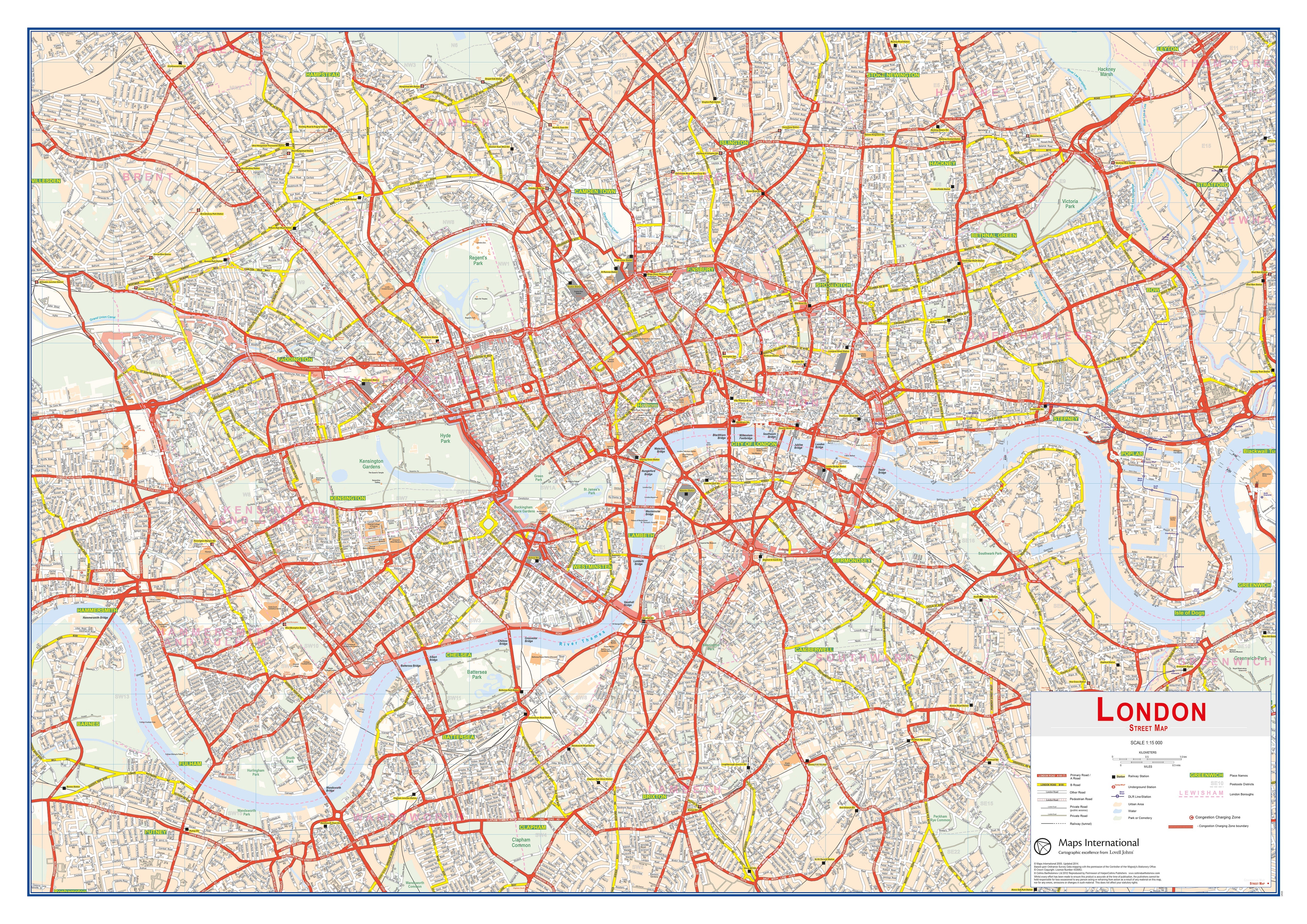 UK00029_L_PAPER - Central London street Wall Map