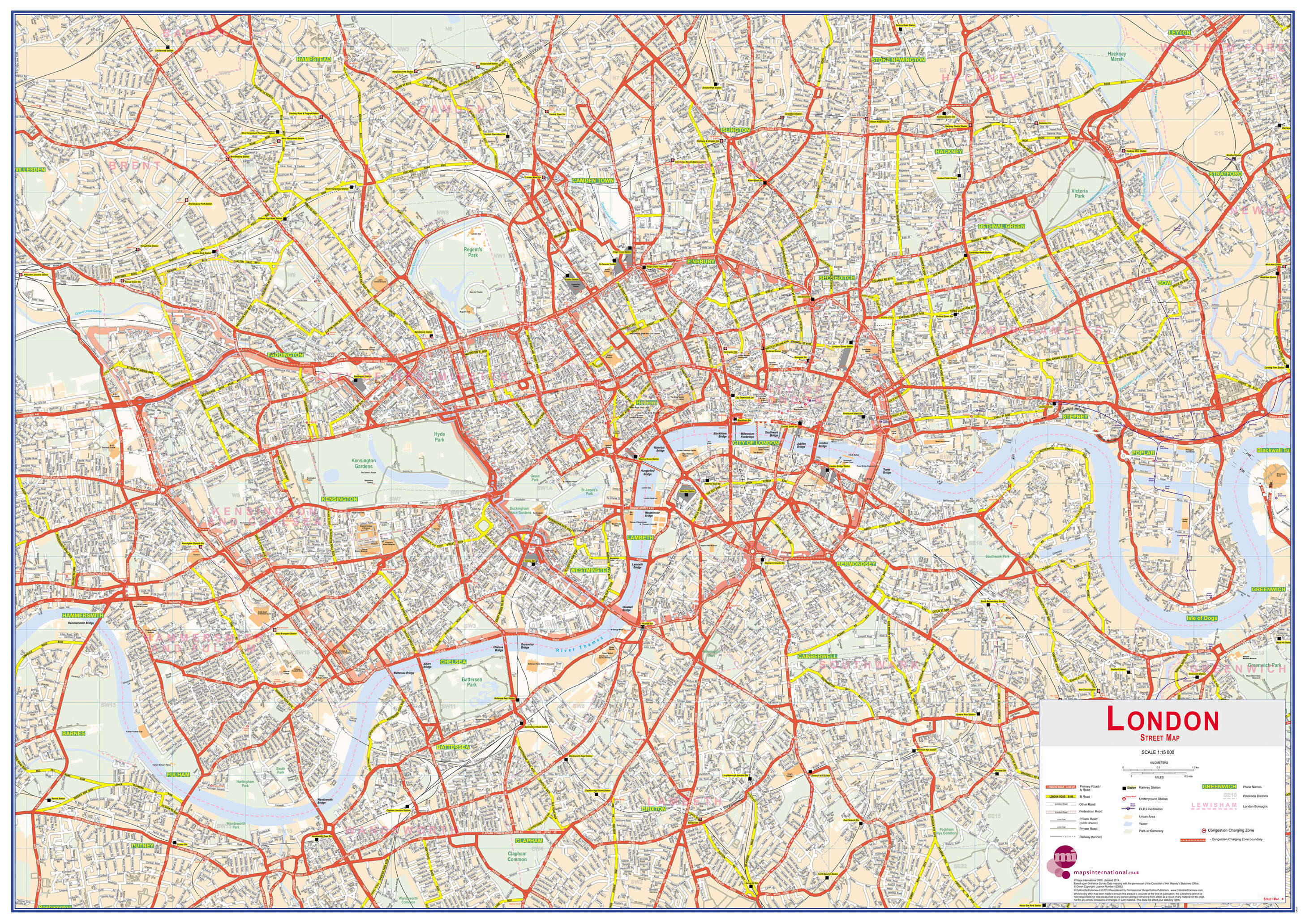 UK00029_H_CANRL - Central London street Wall Map