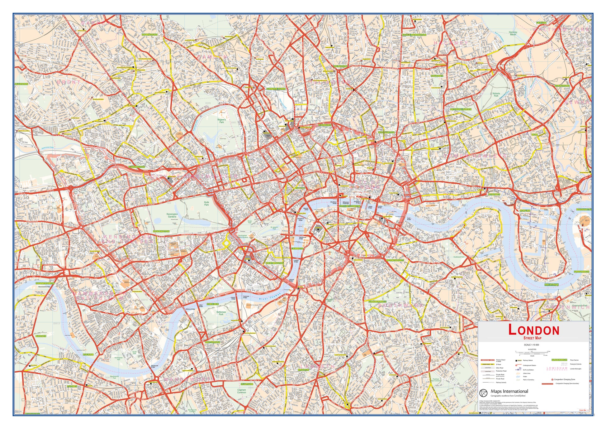 Central London Street Wall Map