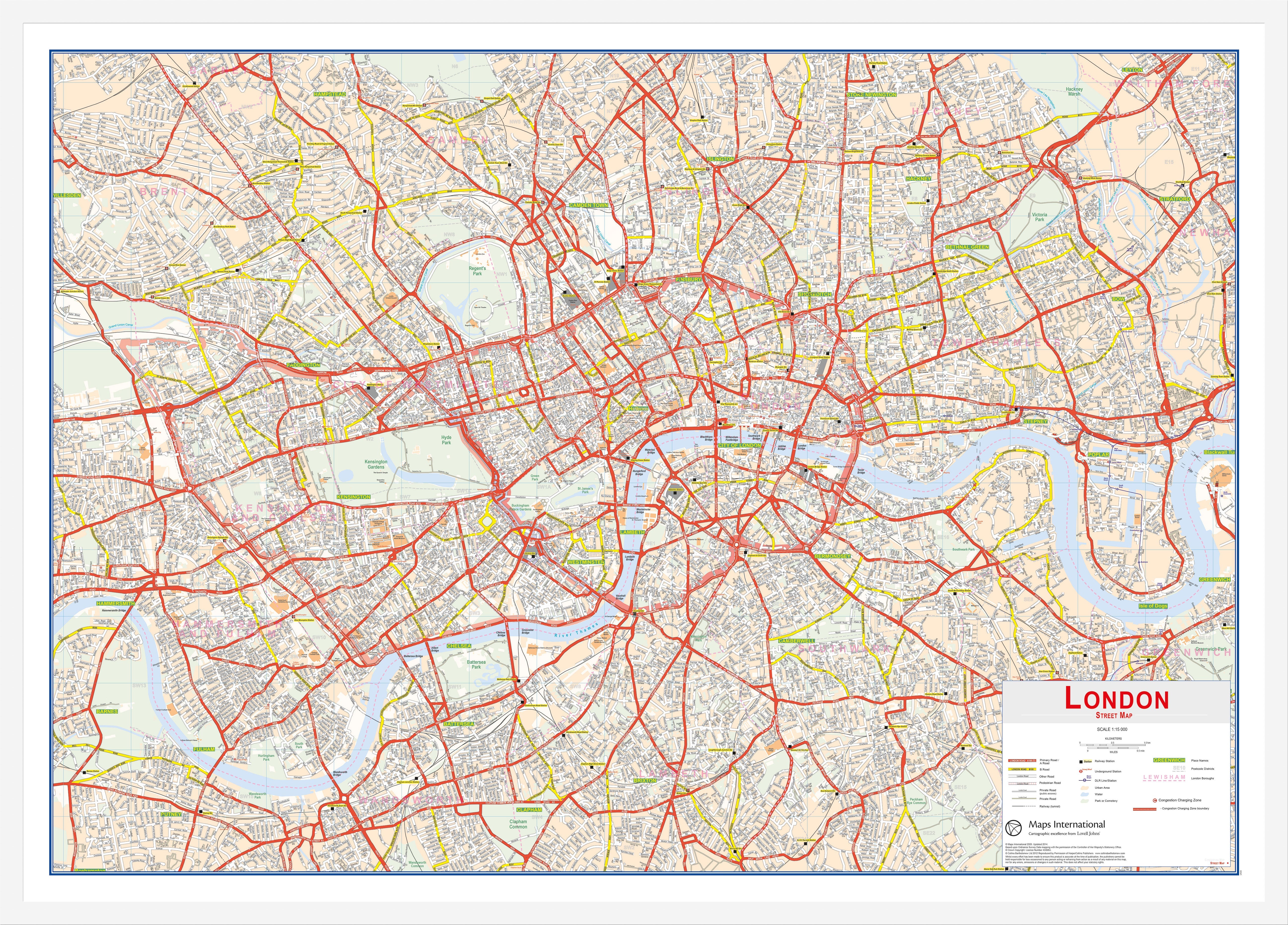 UK00029_L_WDWHI - Central London street Wall Map